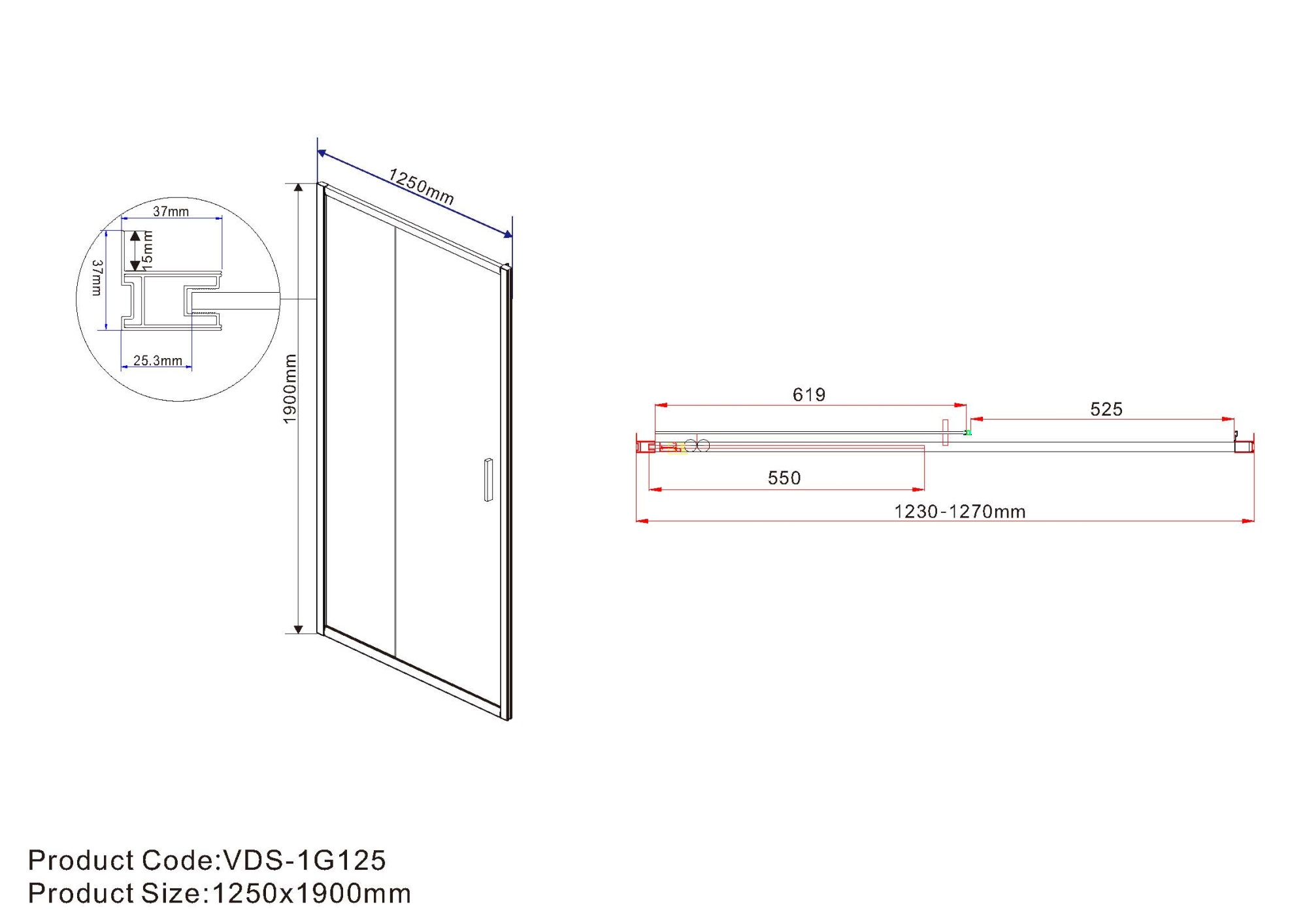 Душевая дверь Vincea Garda VDS-1G 125x190 CH