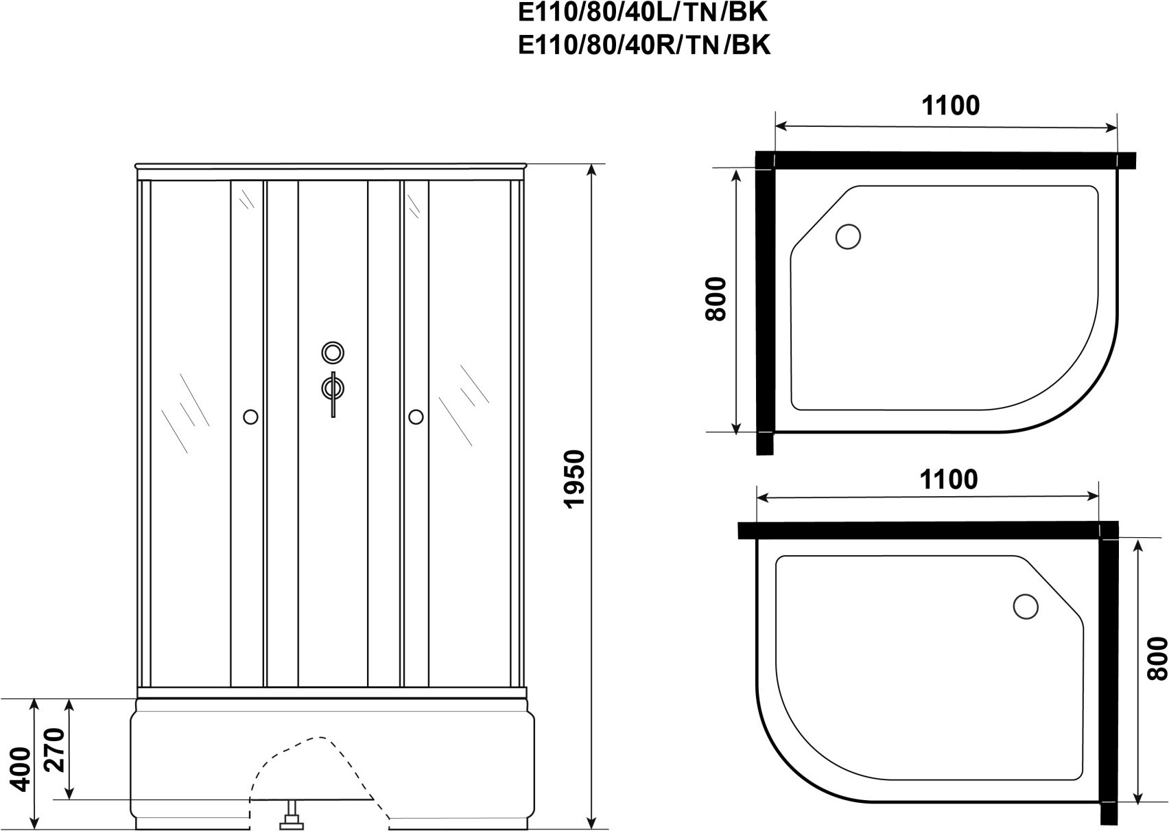 Душевая кабина Niagara Eco E110/80/40L/TN/BK 110x80