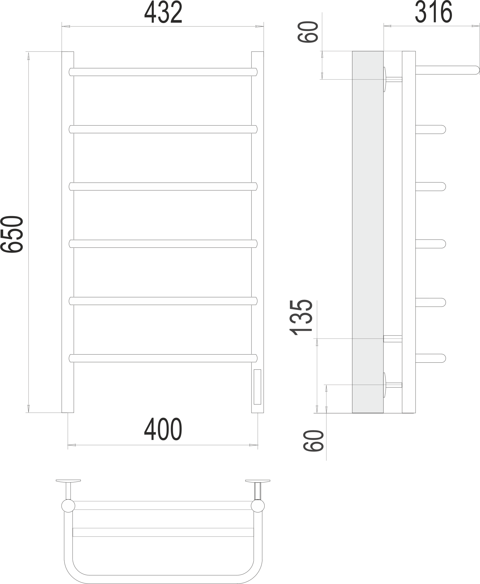 Полотенцесушитель электрический Terminus Standart Полка П6 40x65