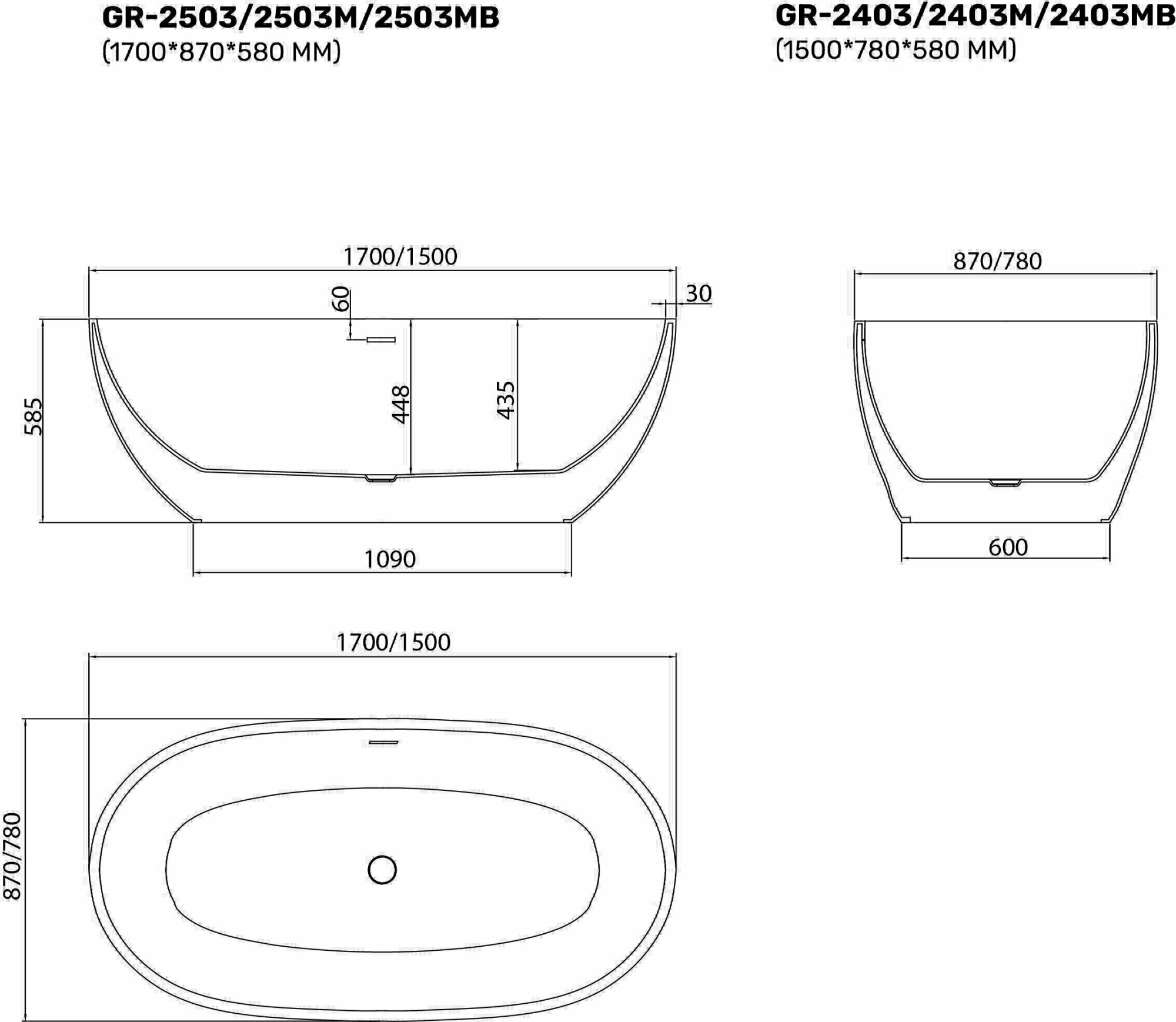 Акриловая ванна Grossman Classic 150x78 GR-2403MB