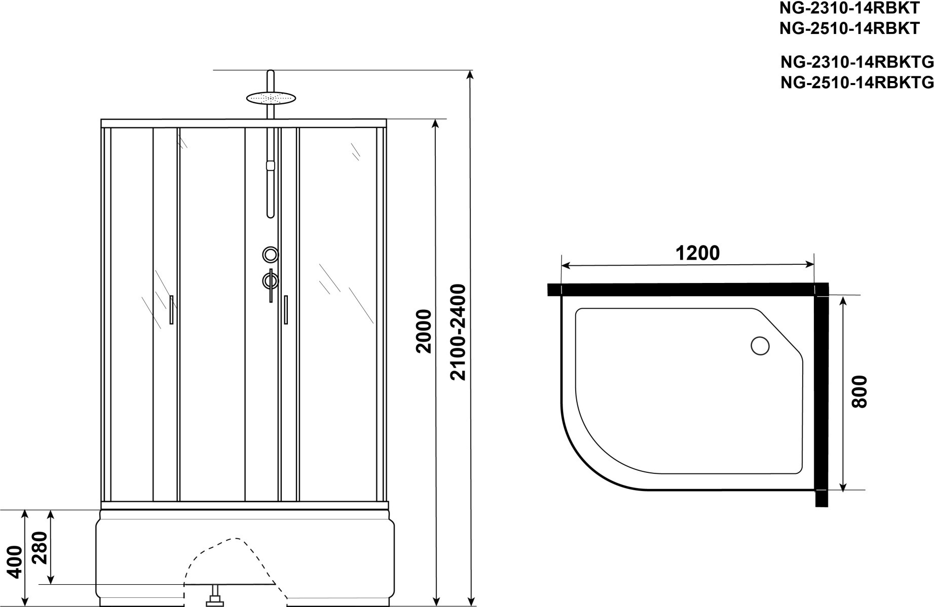 Душевая кабина Niagara Classic NG-2510-14RBKT 120x80