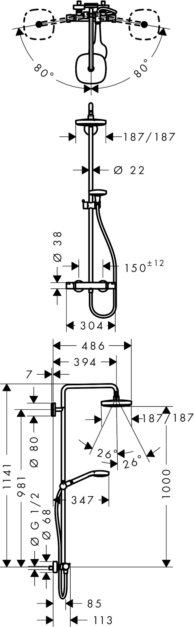 Душевая стойка Hansgrohe Croma Select E 27257400 с термостатом