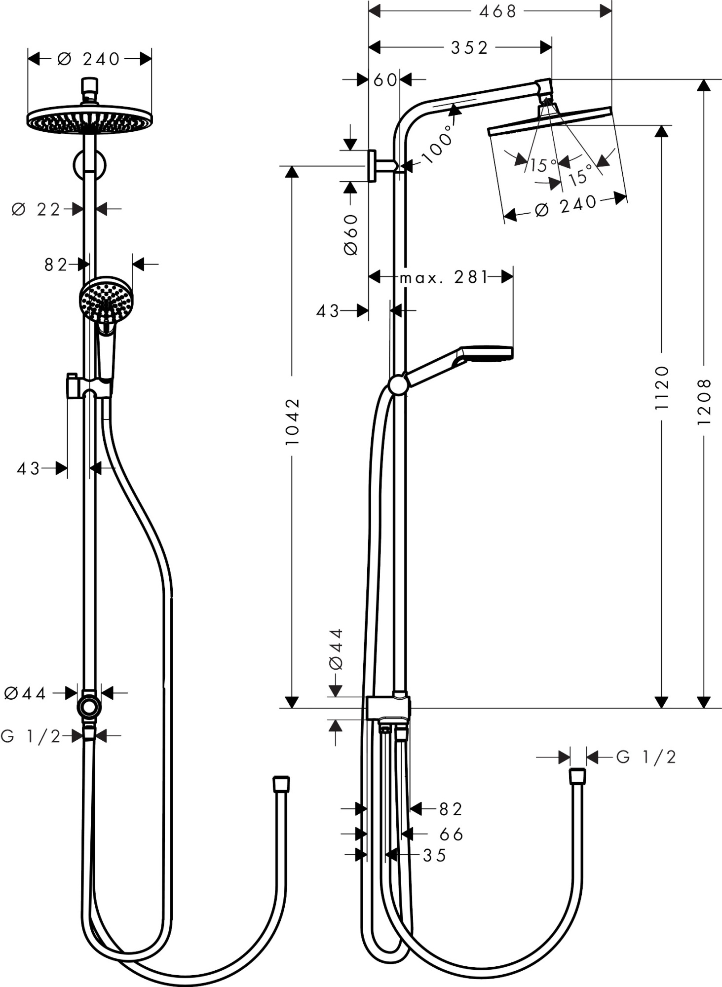 Душевая стойка Hansgrohe Crometta 27270000 без смесителя