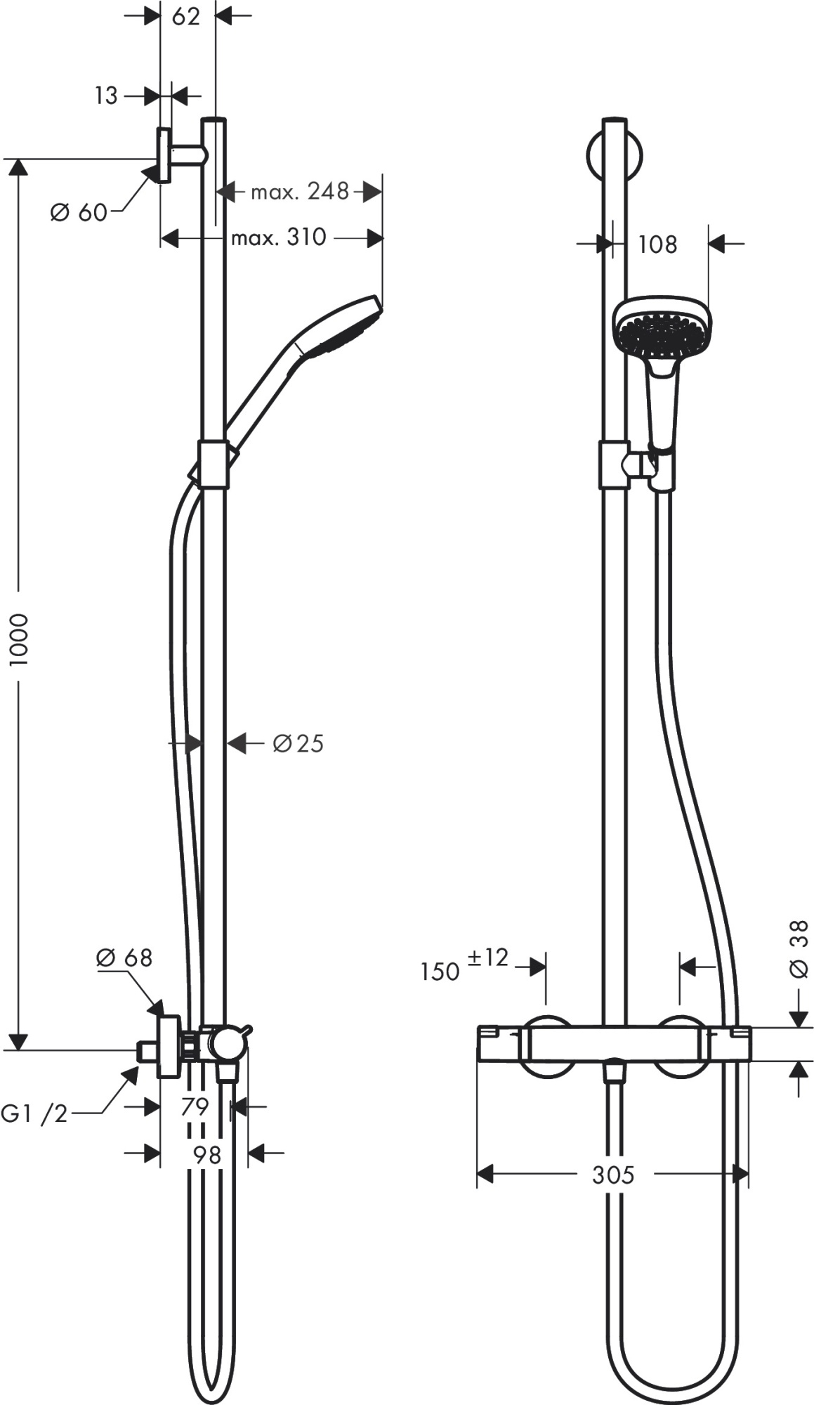 Душевой гарнитур Hansgrohe Croma Select E 27248400