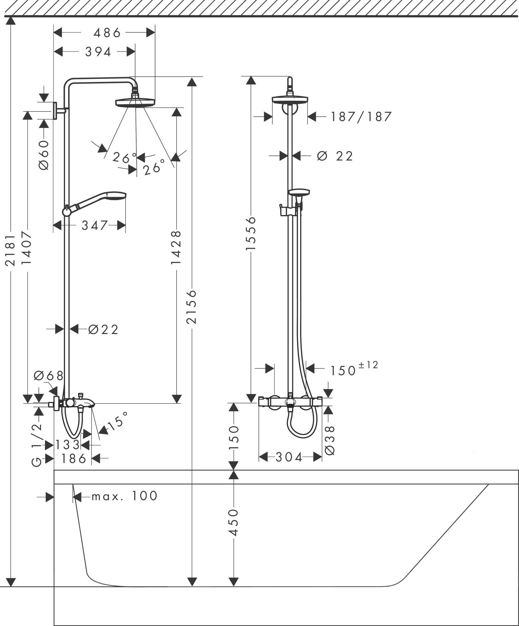 Душевая стойка Hansgrohe Croma Select E 27352400 с термостатом