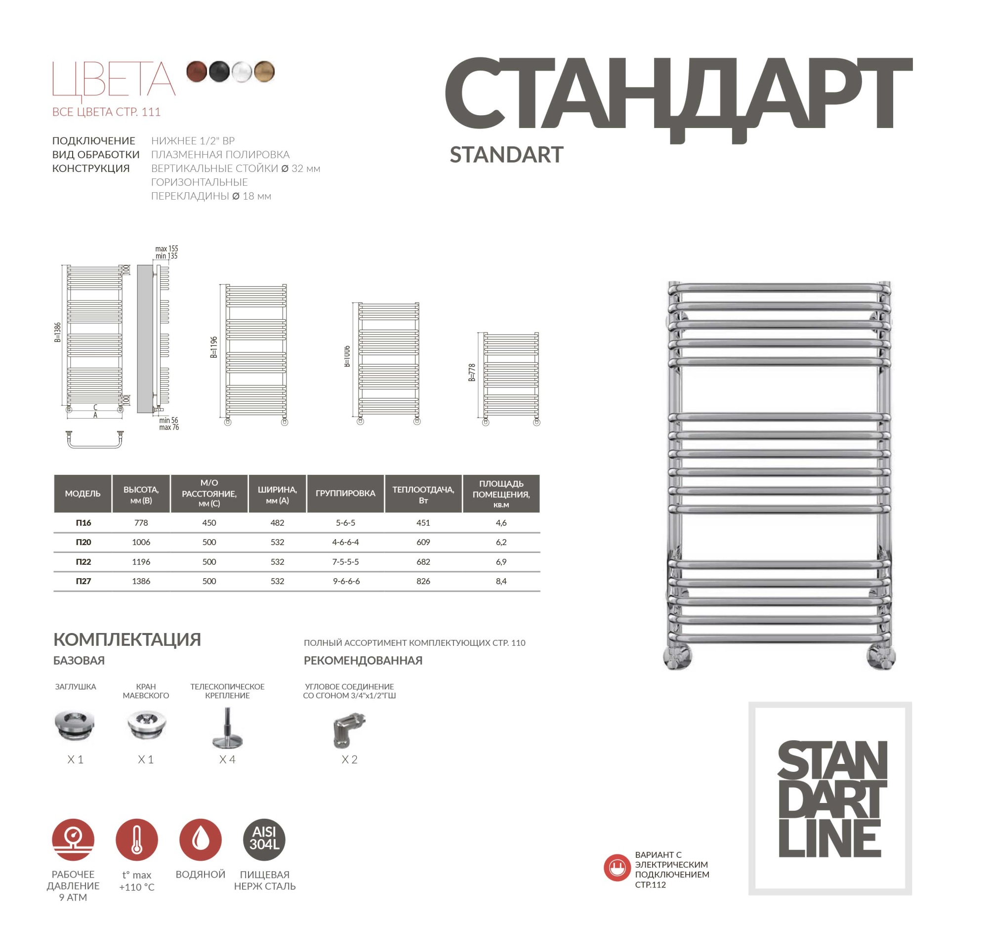 Полотенцесушитель водяной Terminus Standart Стандарт П16 50x80