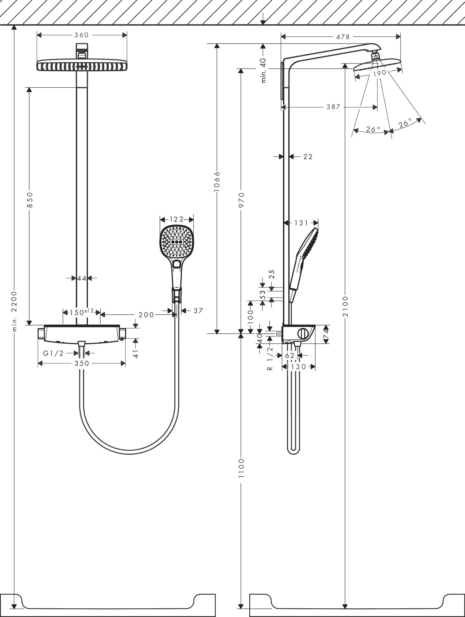 Душевая стойка Hansgrohe Raindance Select E 27286000 с термостатом