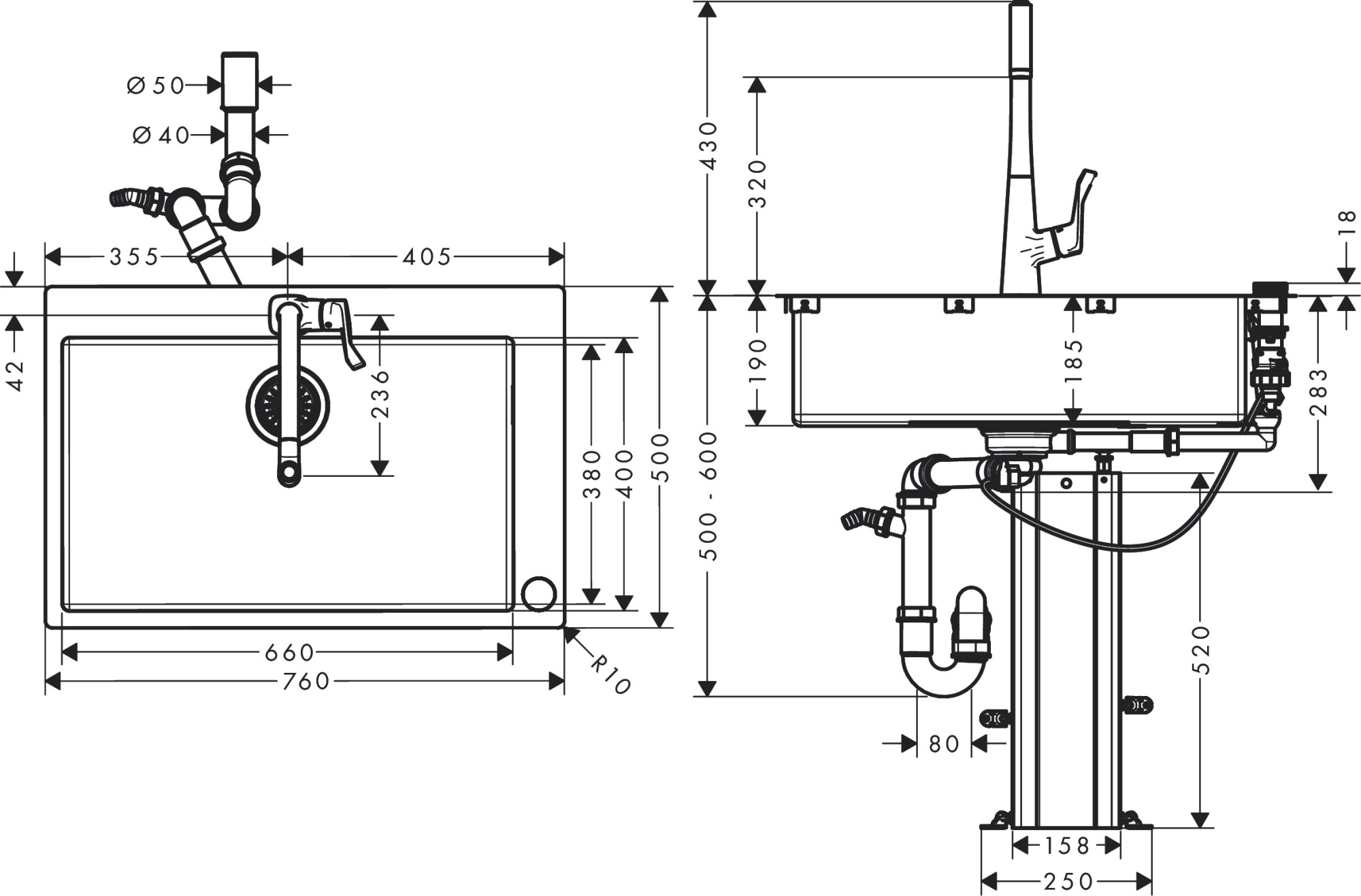 Комплект Hansgrohe Кухонная мойка со смесителем C71-F660-03 