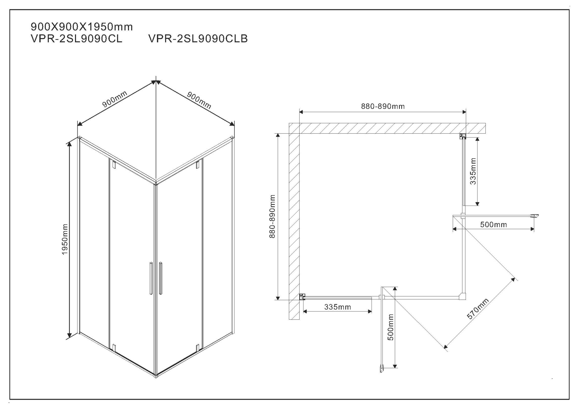 Душевой уголок Vincea Slim VPR-2SL 90x90 CLB