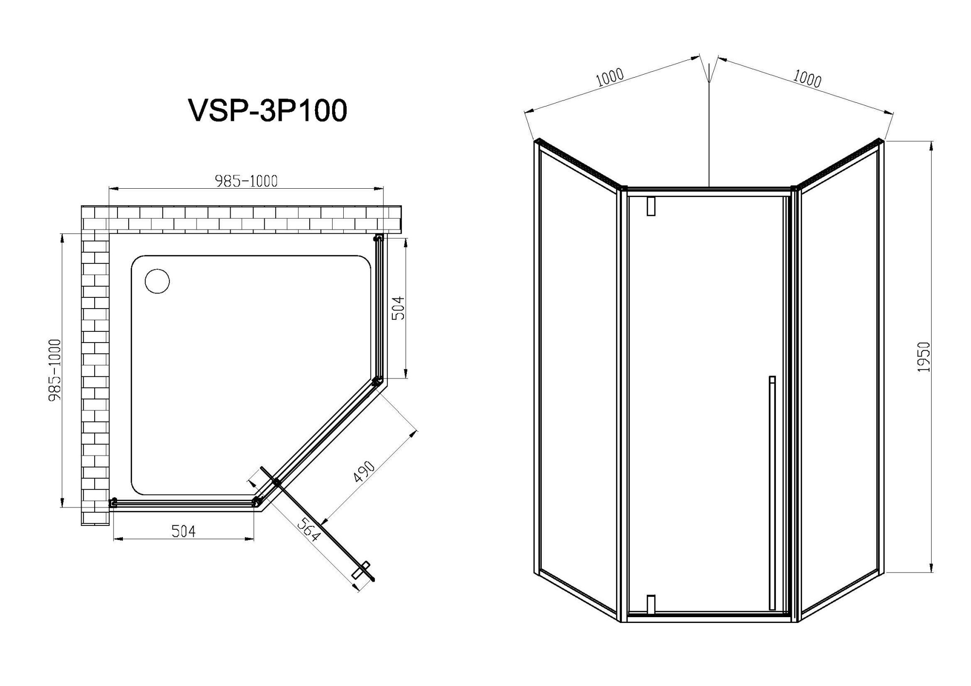 Душевой уголок Vincea Penta VSP-3P 100x100 CL