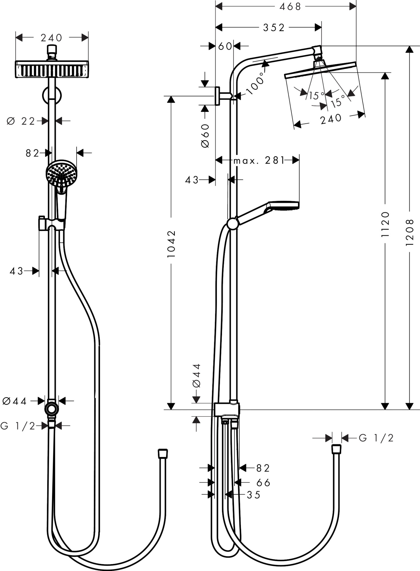 Душевая стойка Hansgrohe Crometta E 27289000 без смесителя