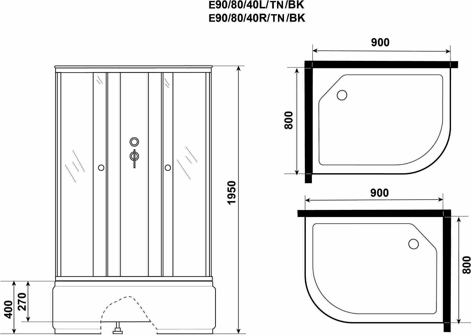 Душевая кабина Niagara Eco E90/80/40L/TN/BK 90x80