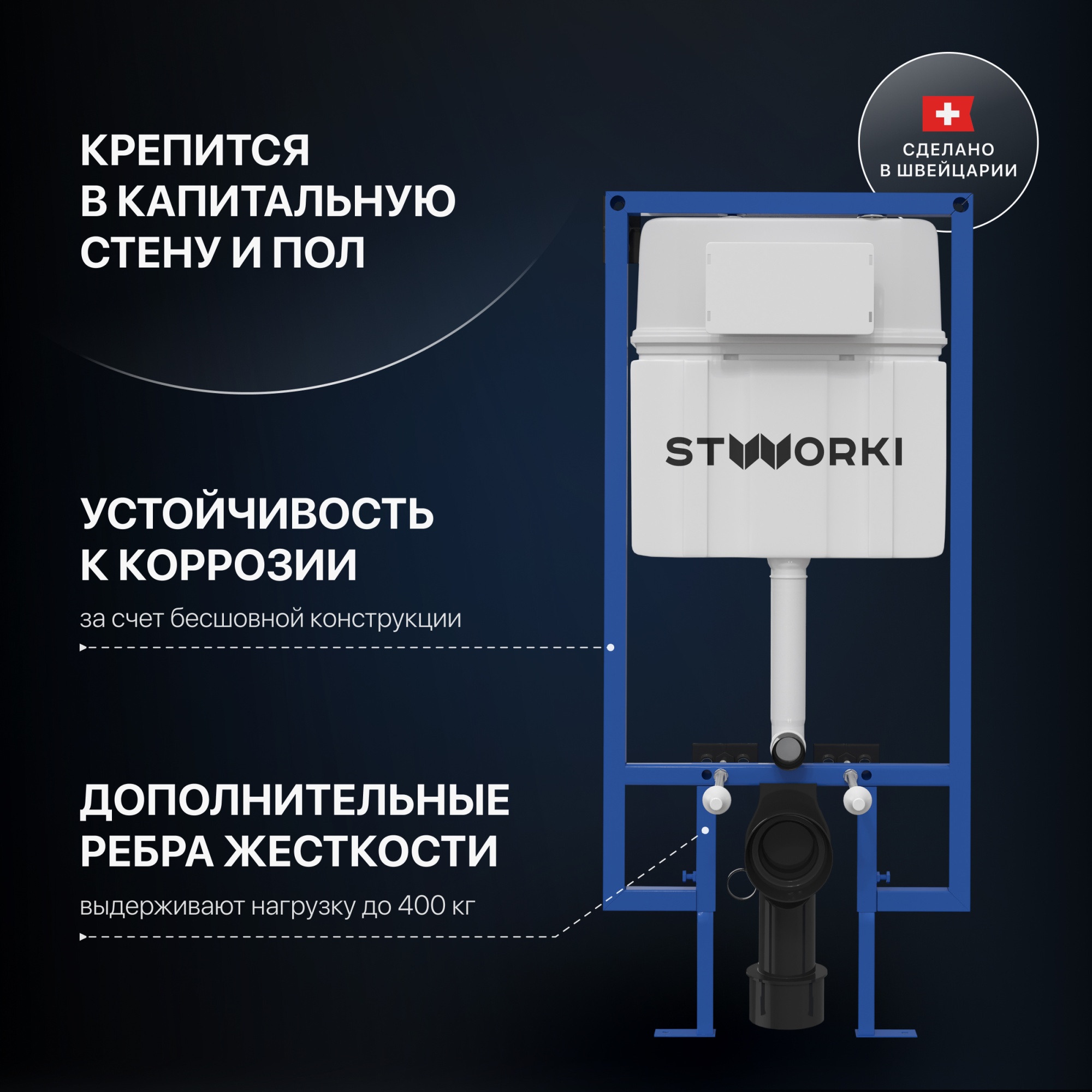 Система инсталляции для унитазов STWORKI 510163 с черной матовой кнопкой смыва