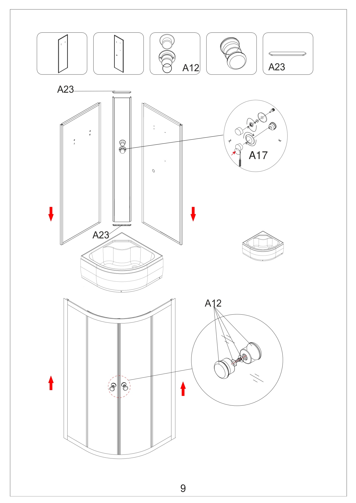 Душевая кабина Deto ЕМ4590 led 90x90