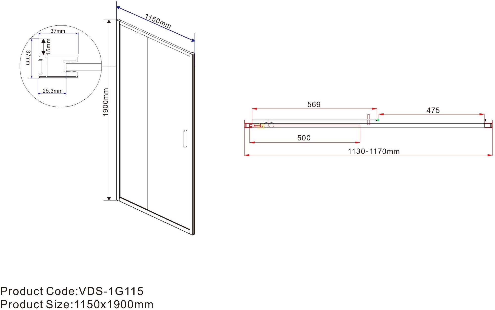 Душевая дверь Vincea Garda VDS-1G 115x190 CH