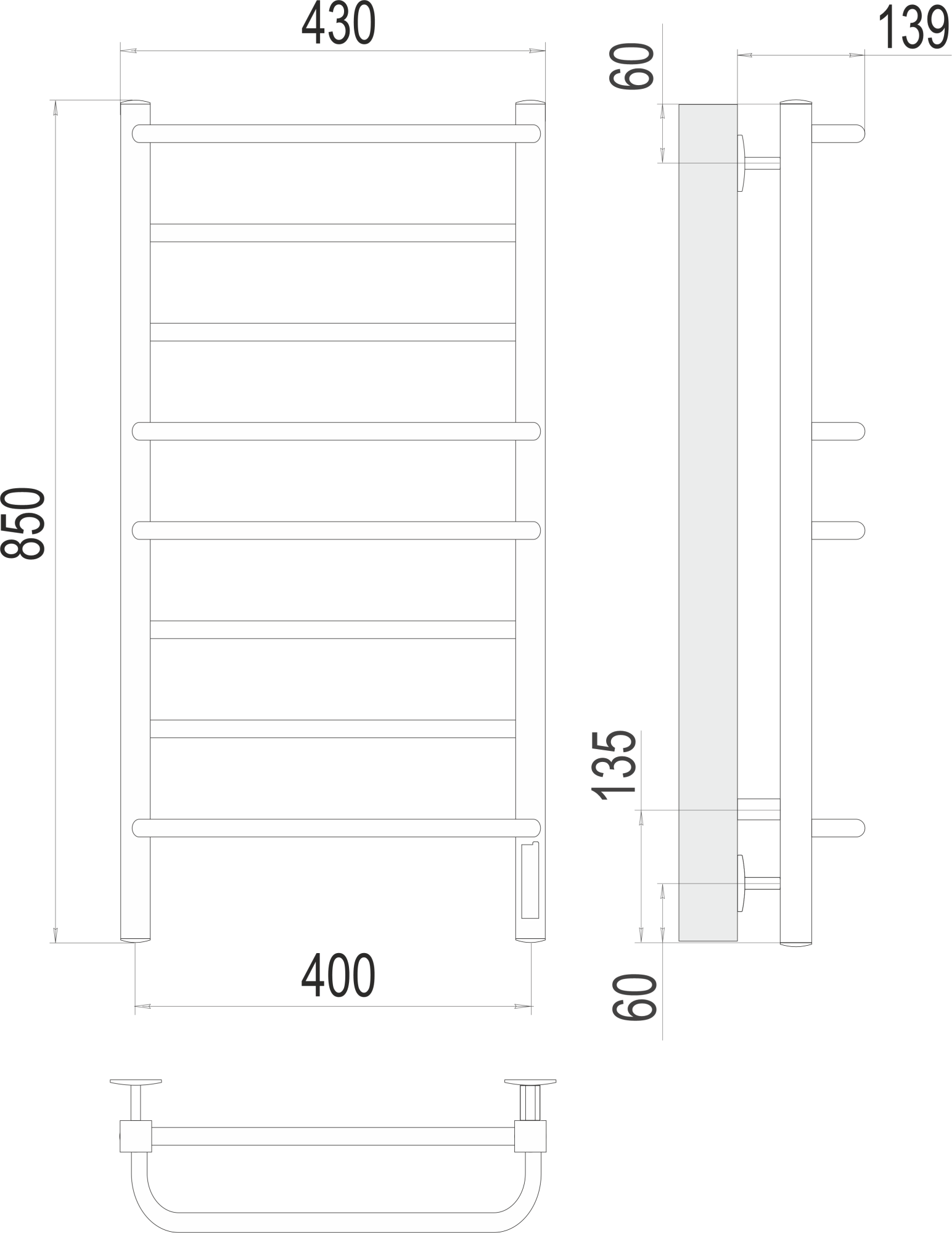 Полотенцесушитель электрический Terminus Standart Евромикс Квадро П8 40x85