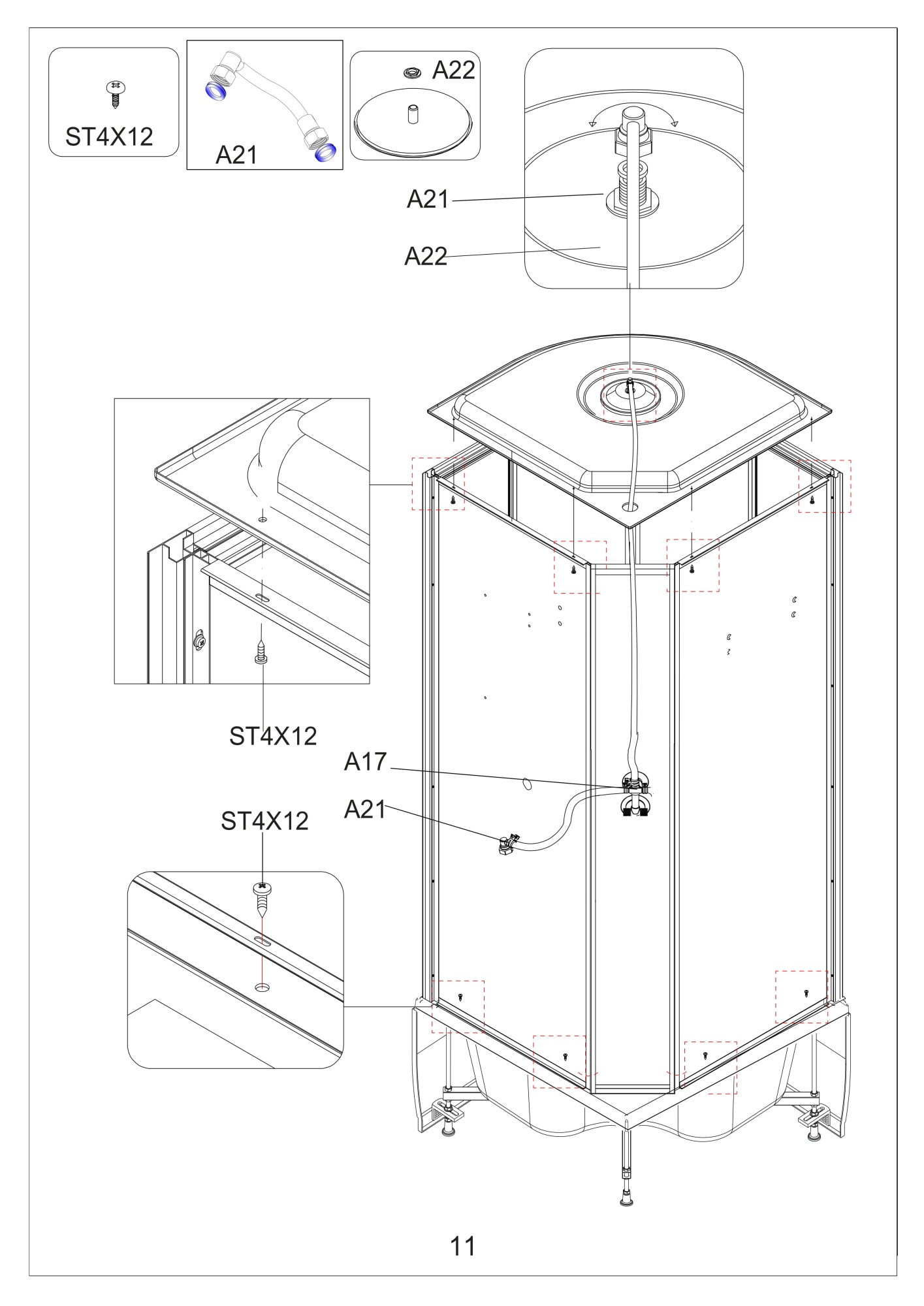 Душевая кабина Deto ЕМ4590 led 90x90