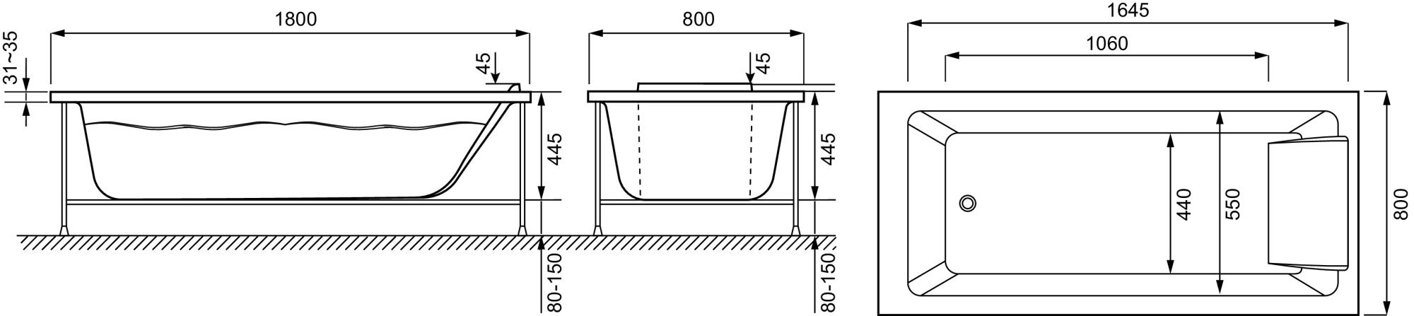 Акриловая ванна Jacob Delafon Sofa 180x80