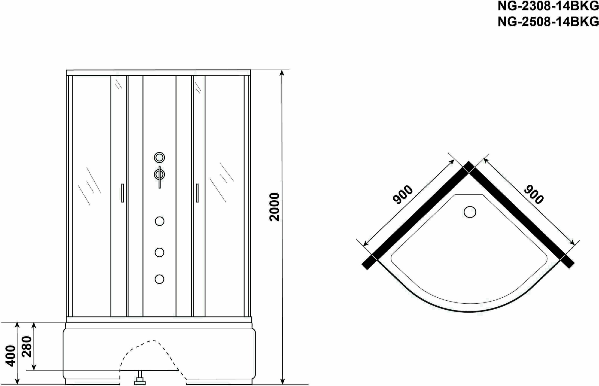 Душевая кабина Niagara Classic NG-2508-14BKG 90x90