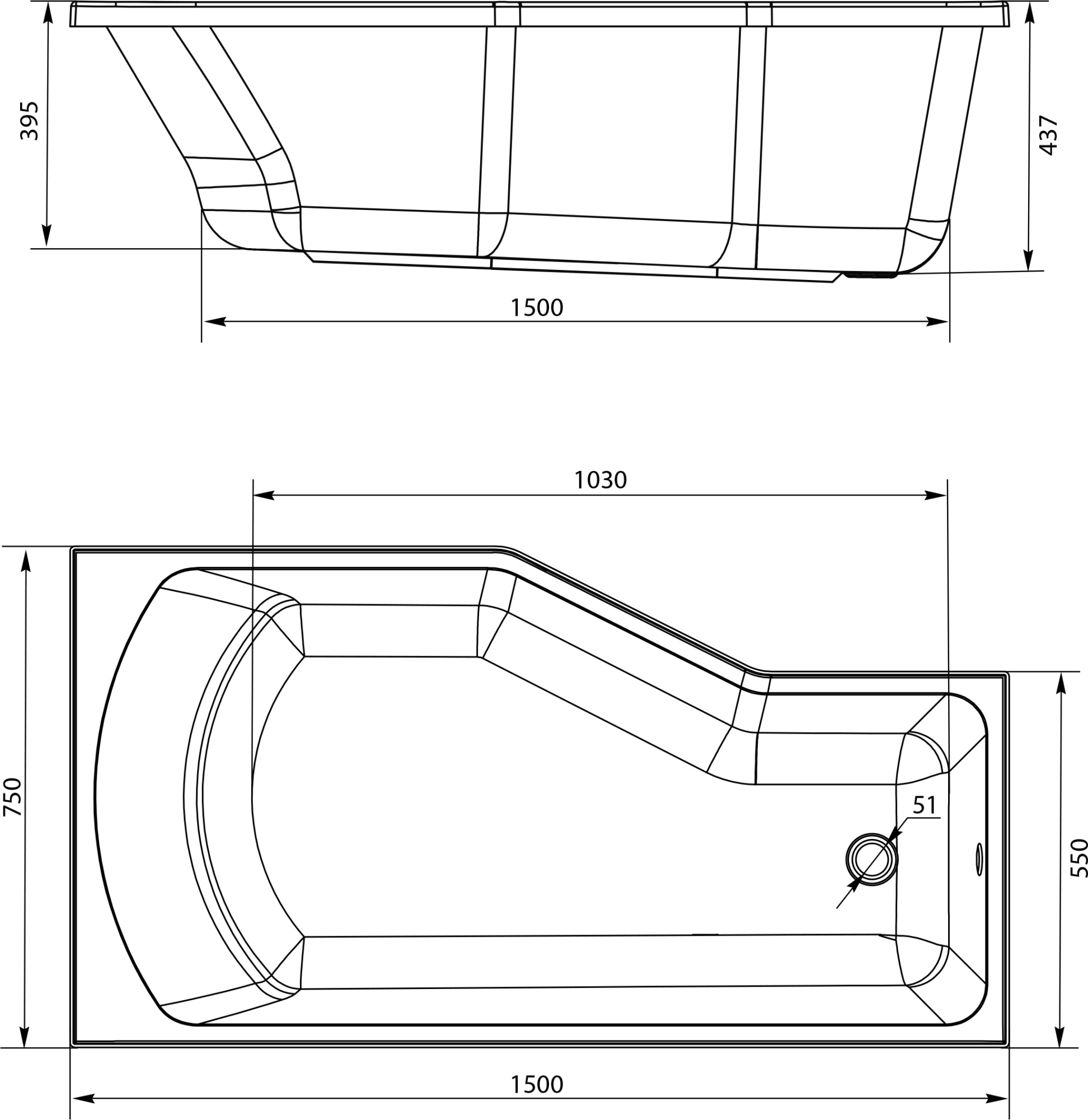 Акриловая ванна Stworki Кронборг R 150x75