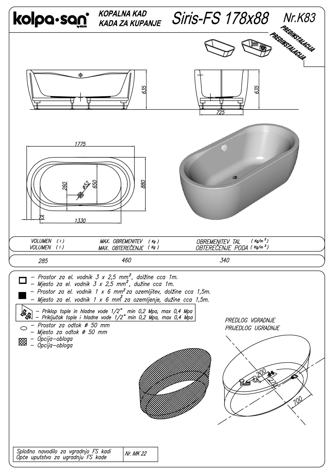 Акриловая ванна Kolpa-San Siris FS 178x88 Basis