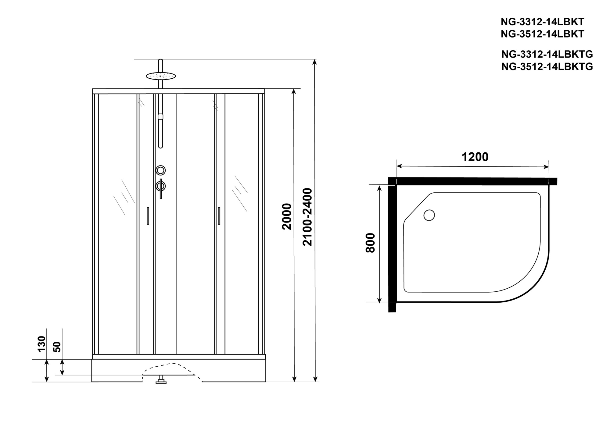 Душевая кабина Niagara Classic NG-3512-14LBKTG 120x80