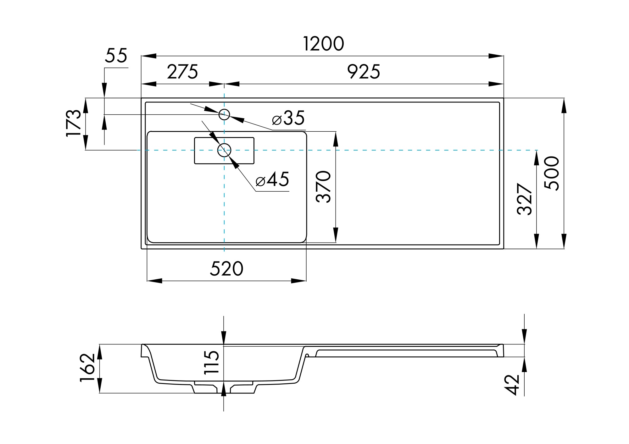 Раковина AQUATON Лондри 1200 графит левая 1A72843KLH21L