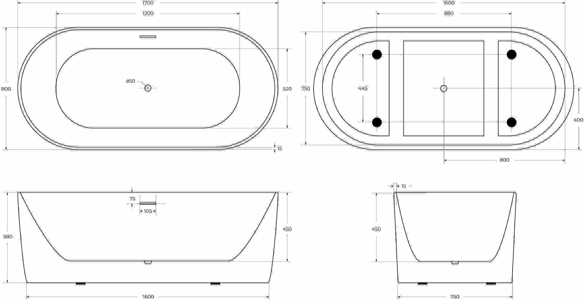 Акриловая ванна BelBagno BB411-1700-800 170x80