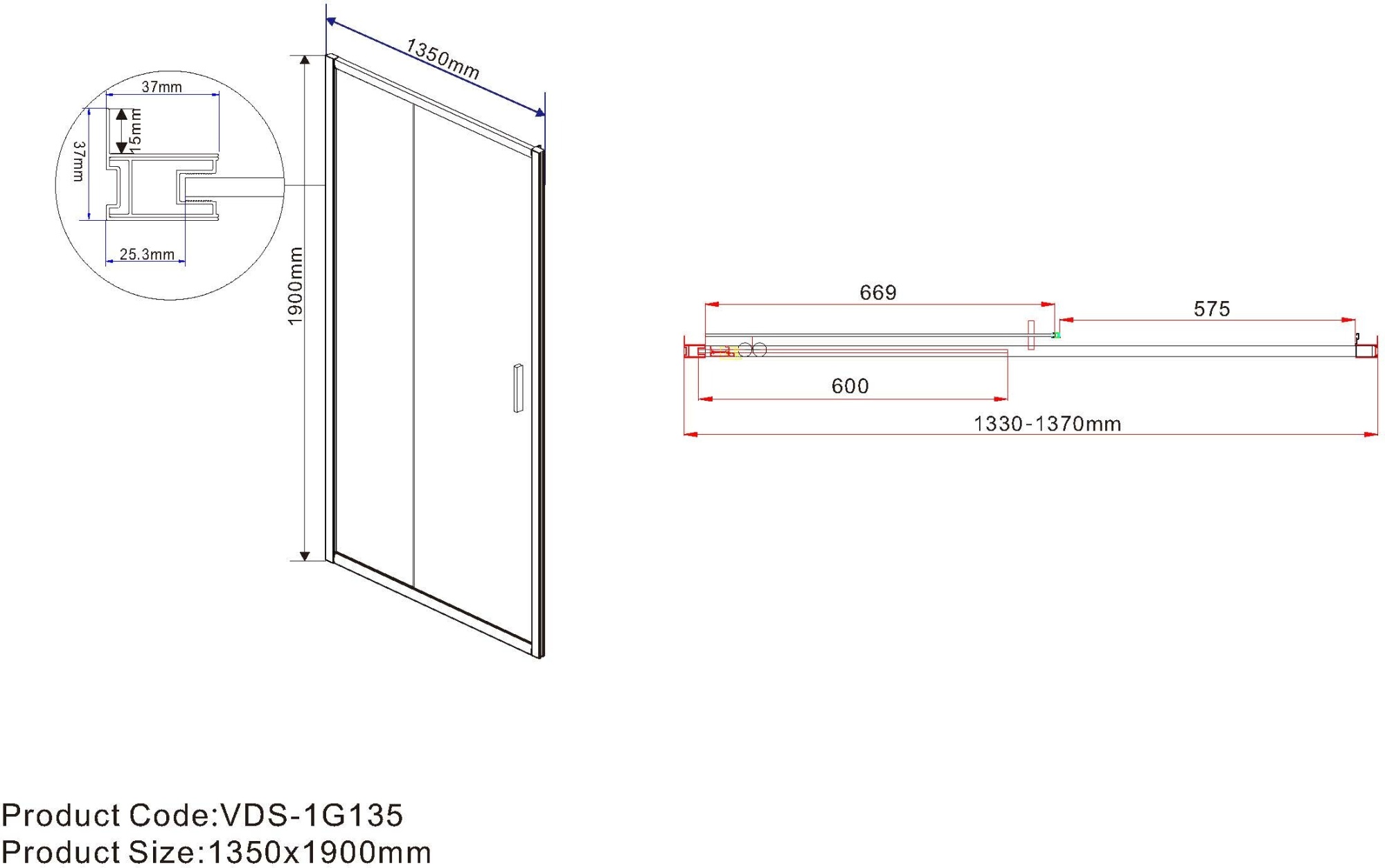 Душевая дверь Vincea Garda VDS-1G 135x190 CL