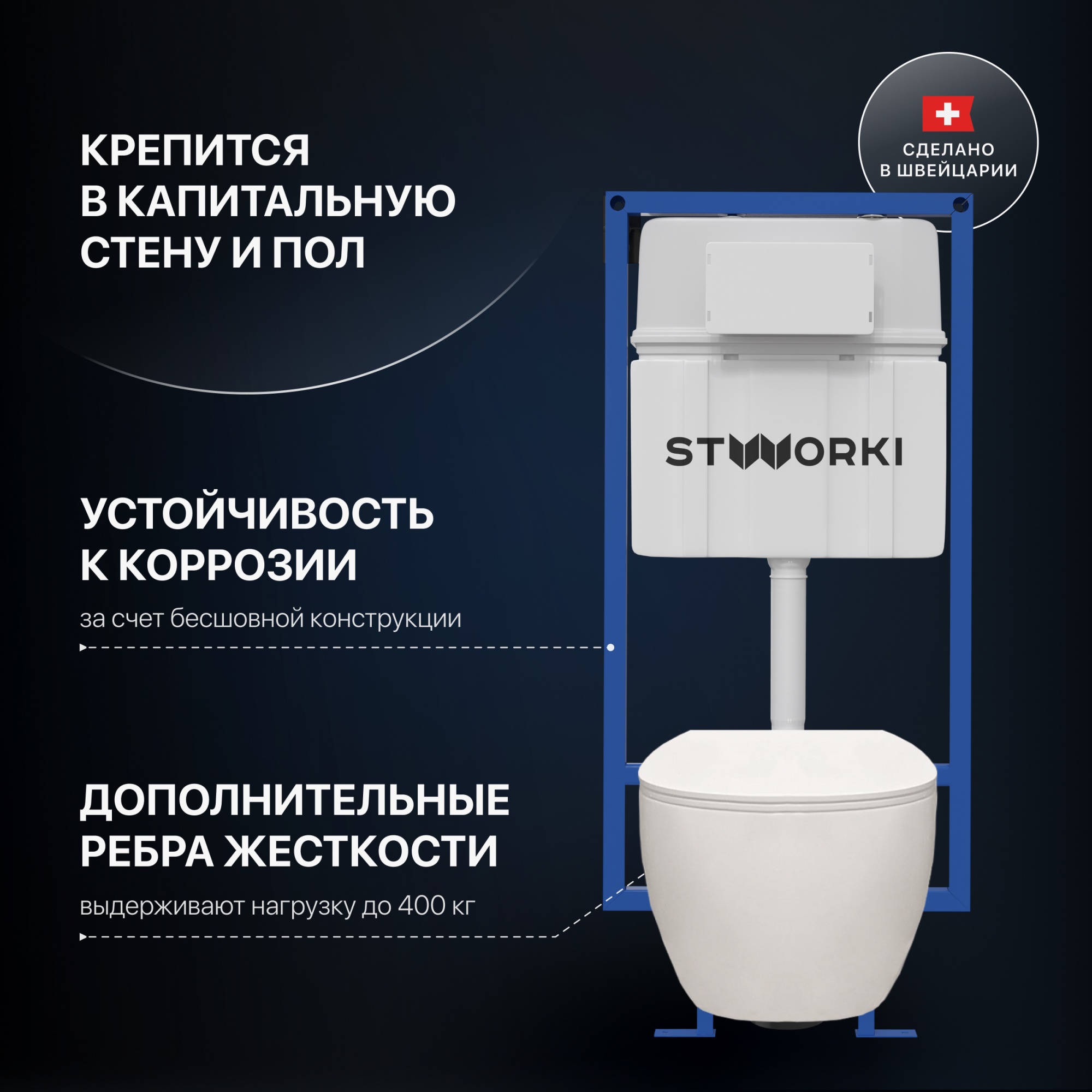 Комплект Унитаз подвесной STWORKI Муле HDC510NWH с микролифтом, безободковый + Инсталляция 510163 + 