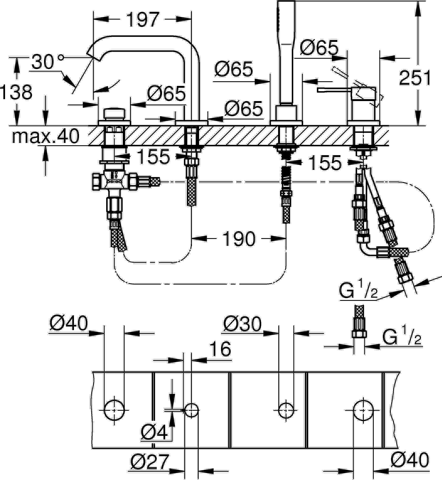 Смеситель Grohe Essence New 19578001 на борт ванны