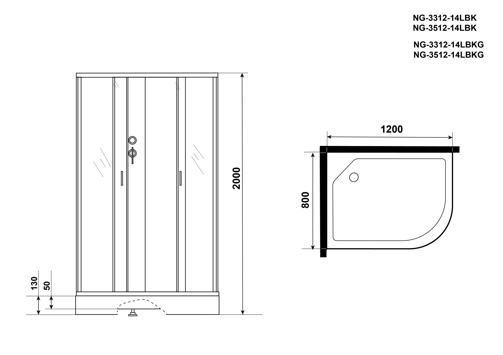 Душевая кабина Niagara Classic NG-3512-14LBK 120x80