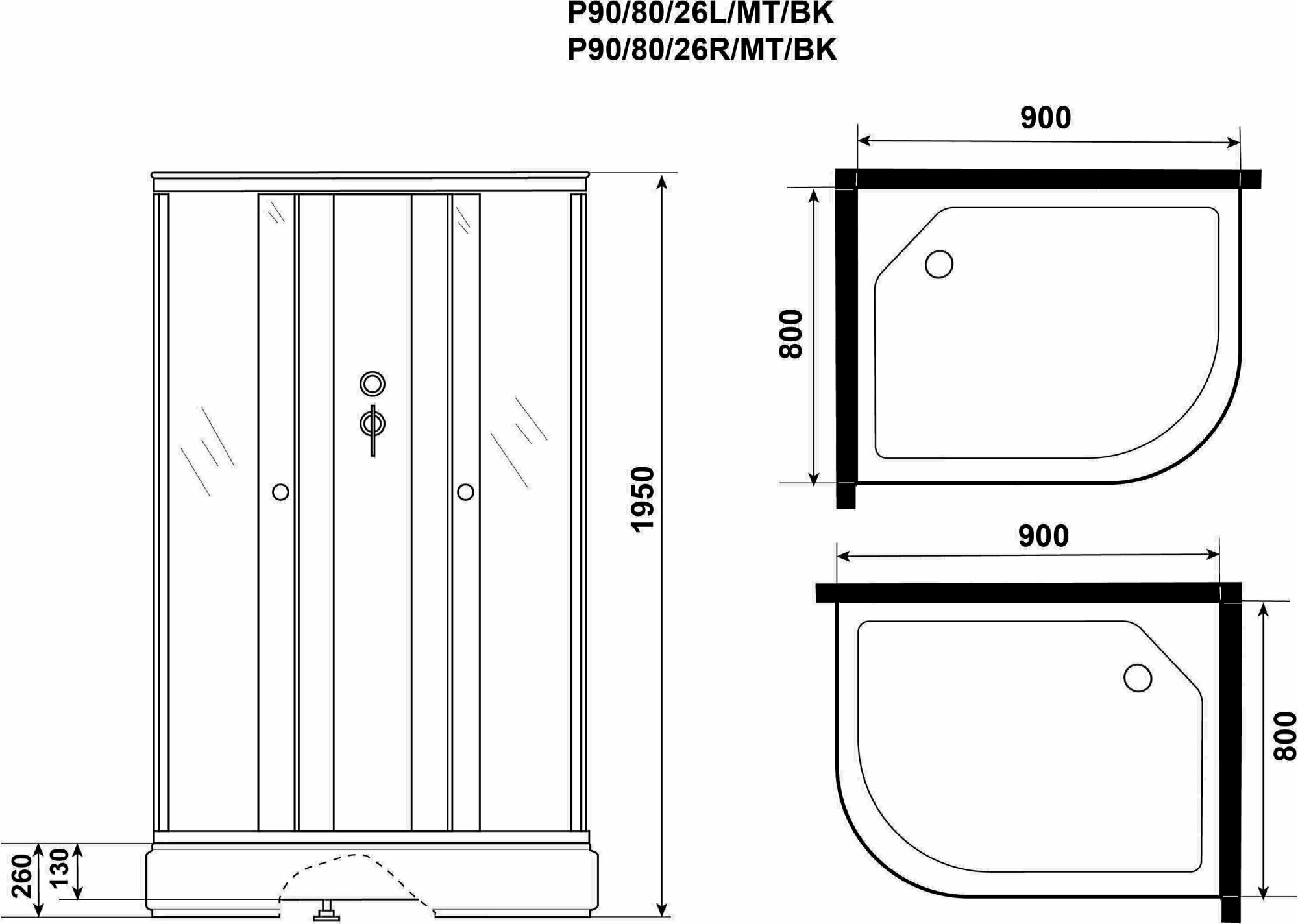 Душевая кабина Niagara Promo P90/80/26L/MT/BK 90x80