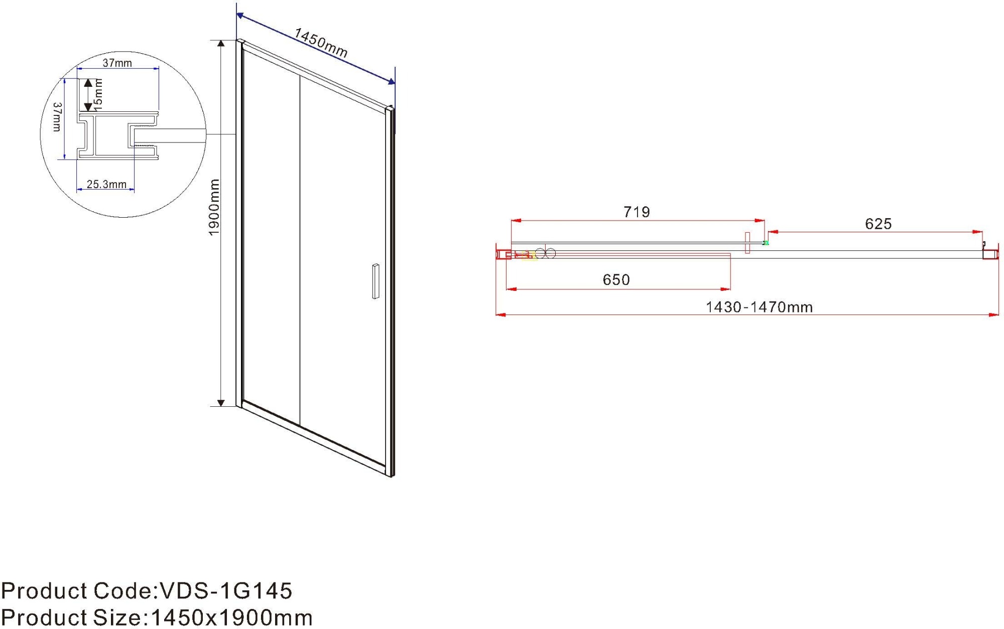 Душевая дверь Vincea Garda VDS-1G 145x190 CL