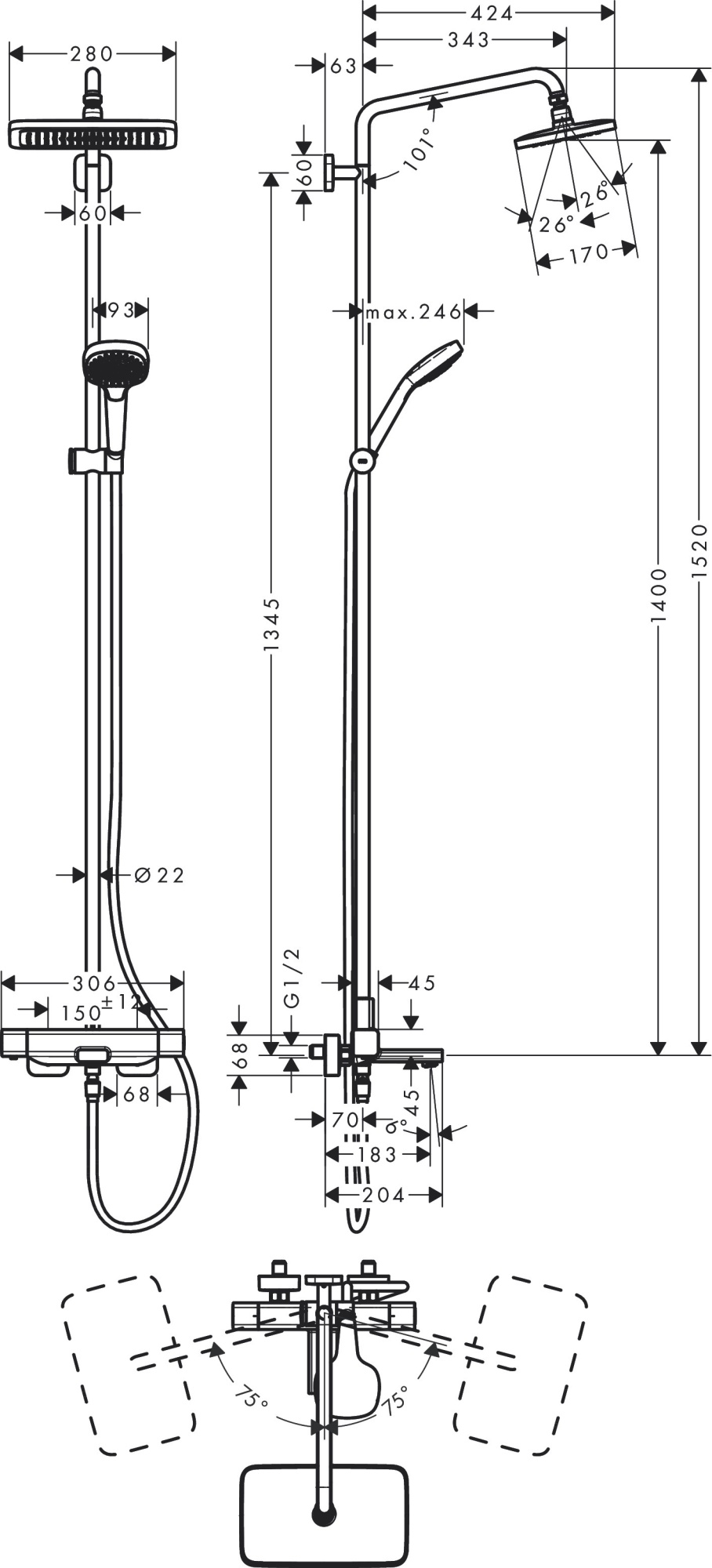 Душевая стойка Hansgrohe Croma E 27687000 с термостатом