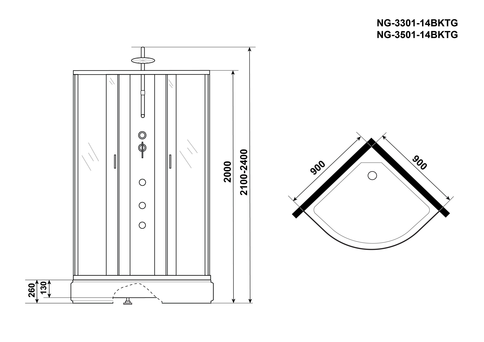 Душевая кабина Niagara Classic NG-3301-14BKTG 90x90