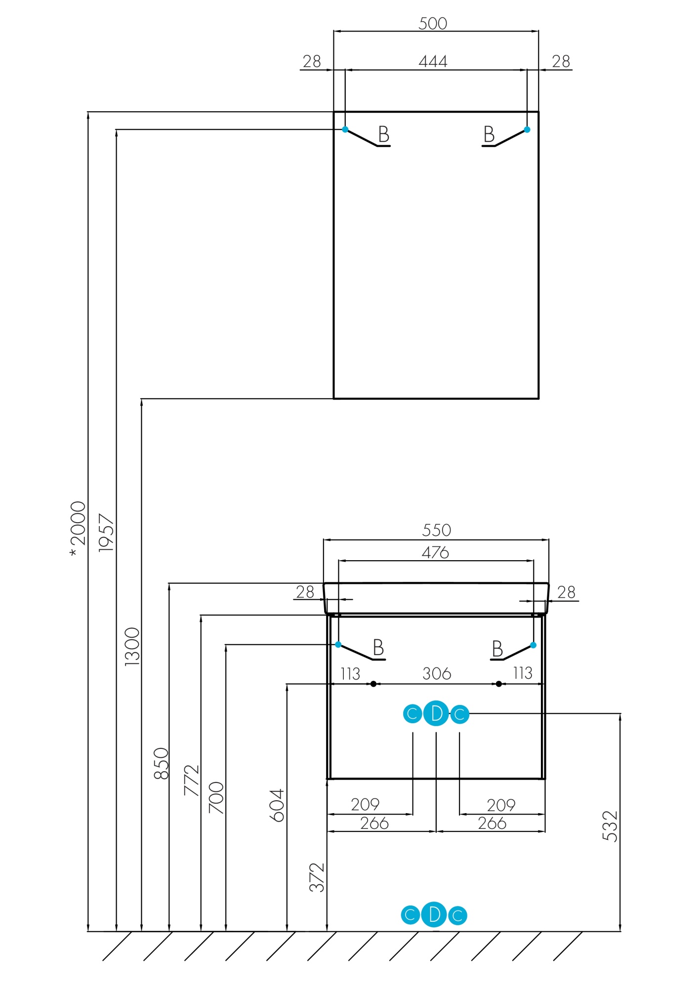 Тумба с раковиной Aquaton Асти 55 1A2631K0AXD70 ясень шимо