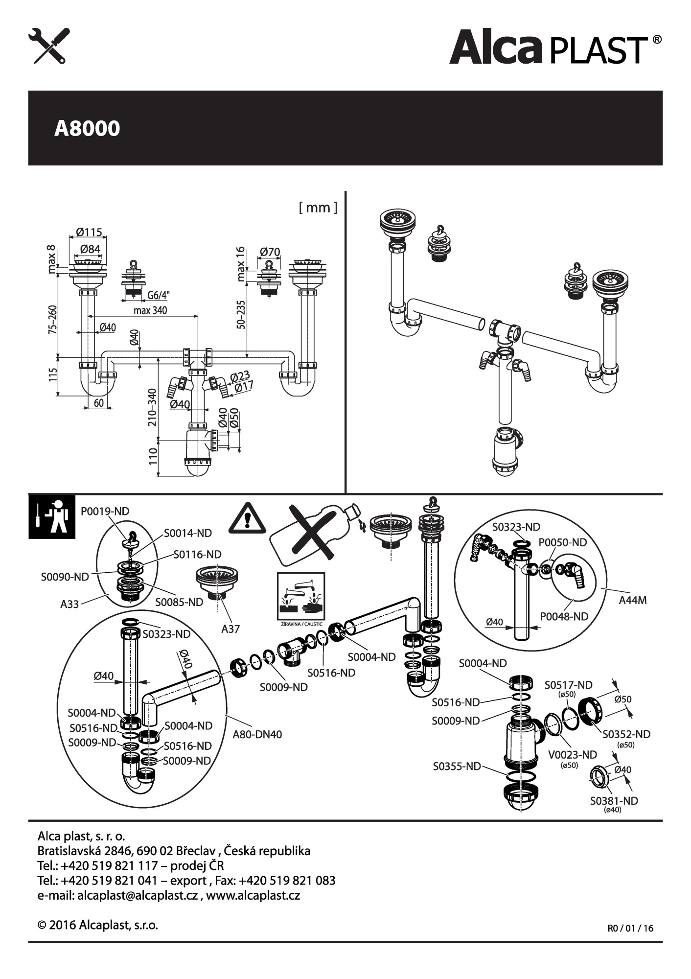 Сифон для мойки AlcaPlast A8000