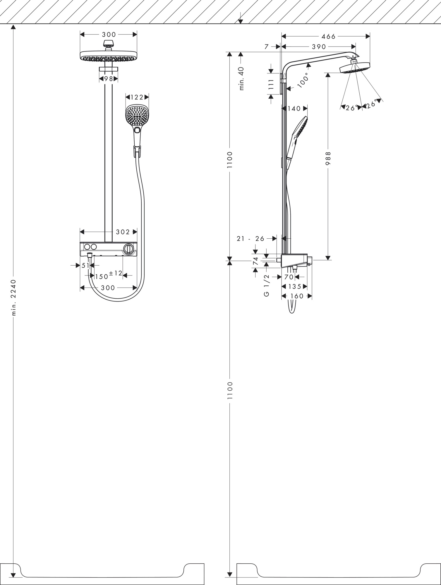 Душевая стойка Hansgrohe Rainmaker Select E 27126000 с термостатом