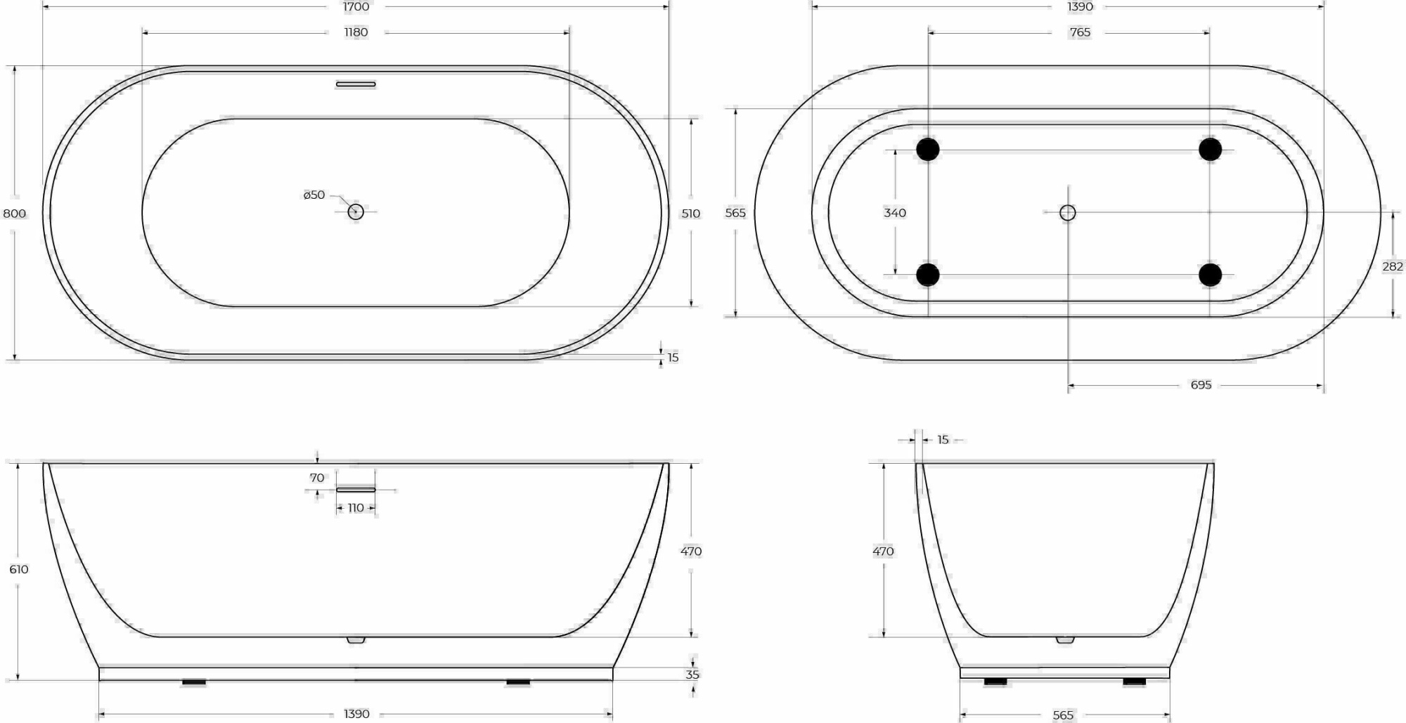 Акриловая ванна BelBagno BB413-1700-800-MATT 170x80