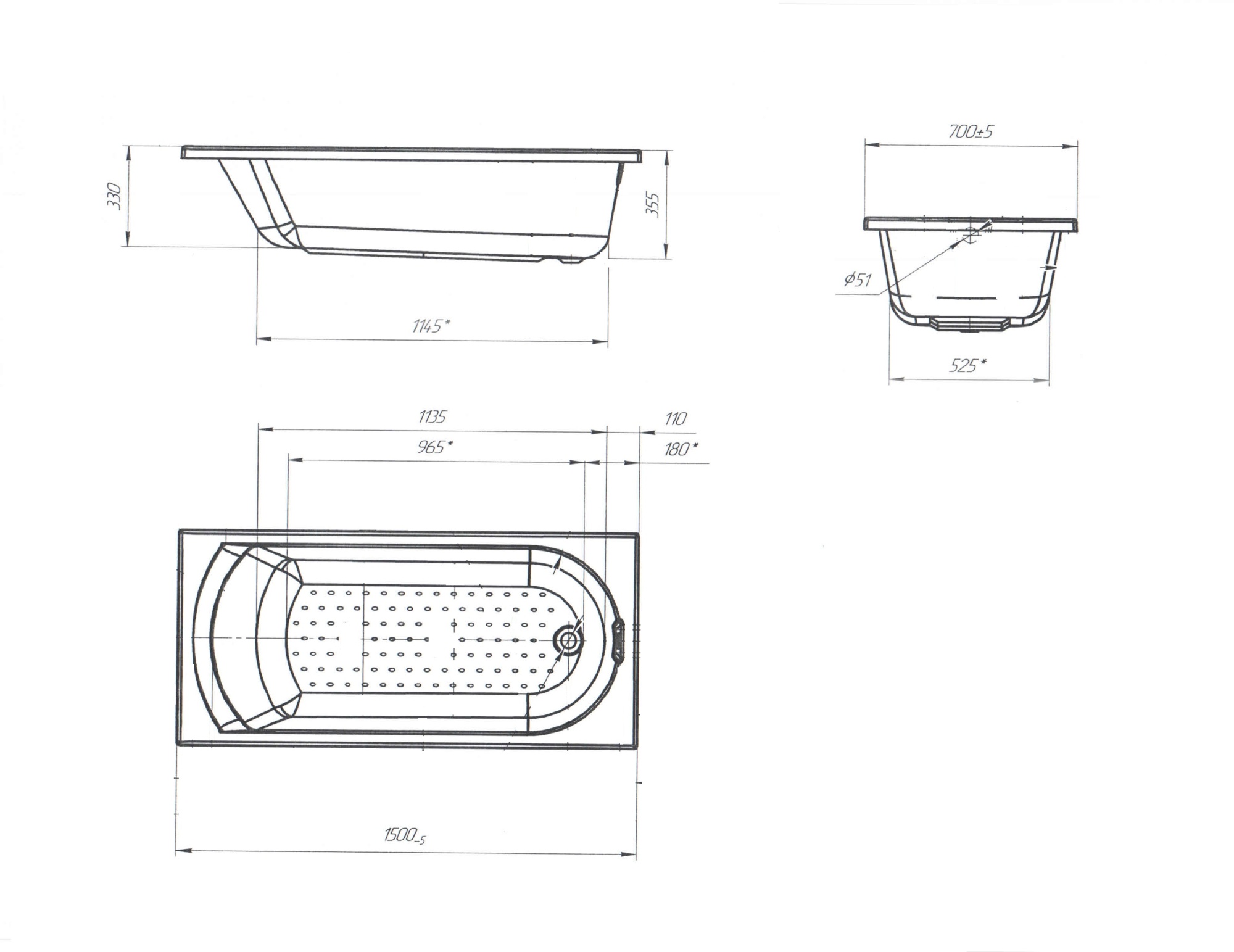 Акриловая ванна Poseidon Lily 150x70