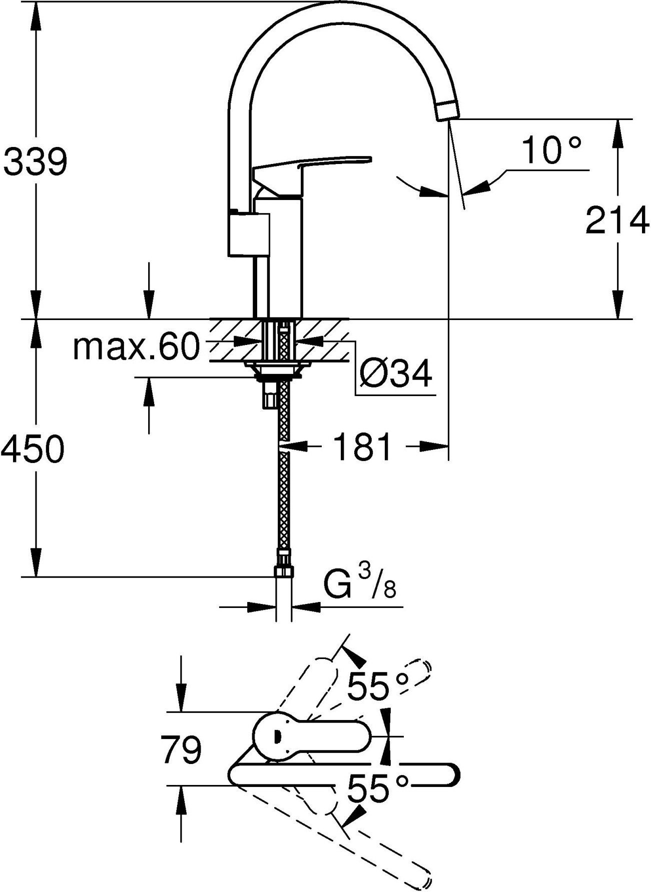 Смеситель Grohe Eurostyle Cosmopolitan 30221002 для кухни