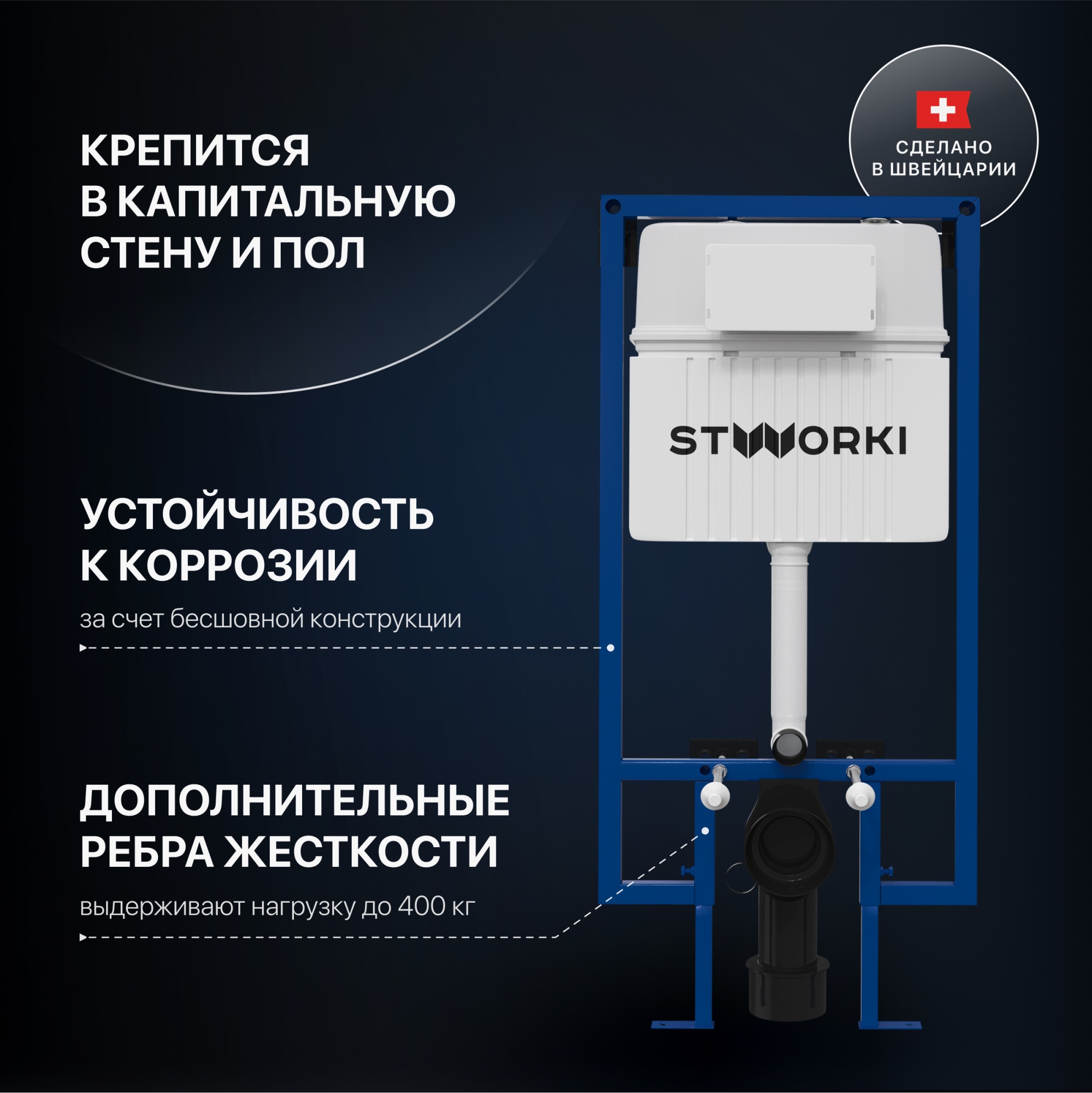 Система инсталляции для унитазов STWORKI 510162 с кнопкой смыва 500473 хром матовый