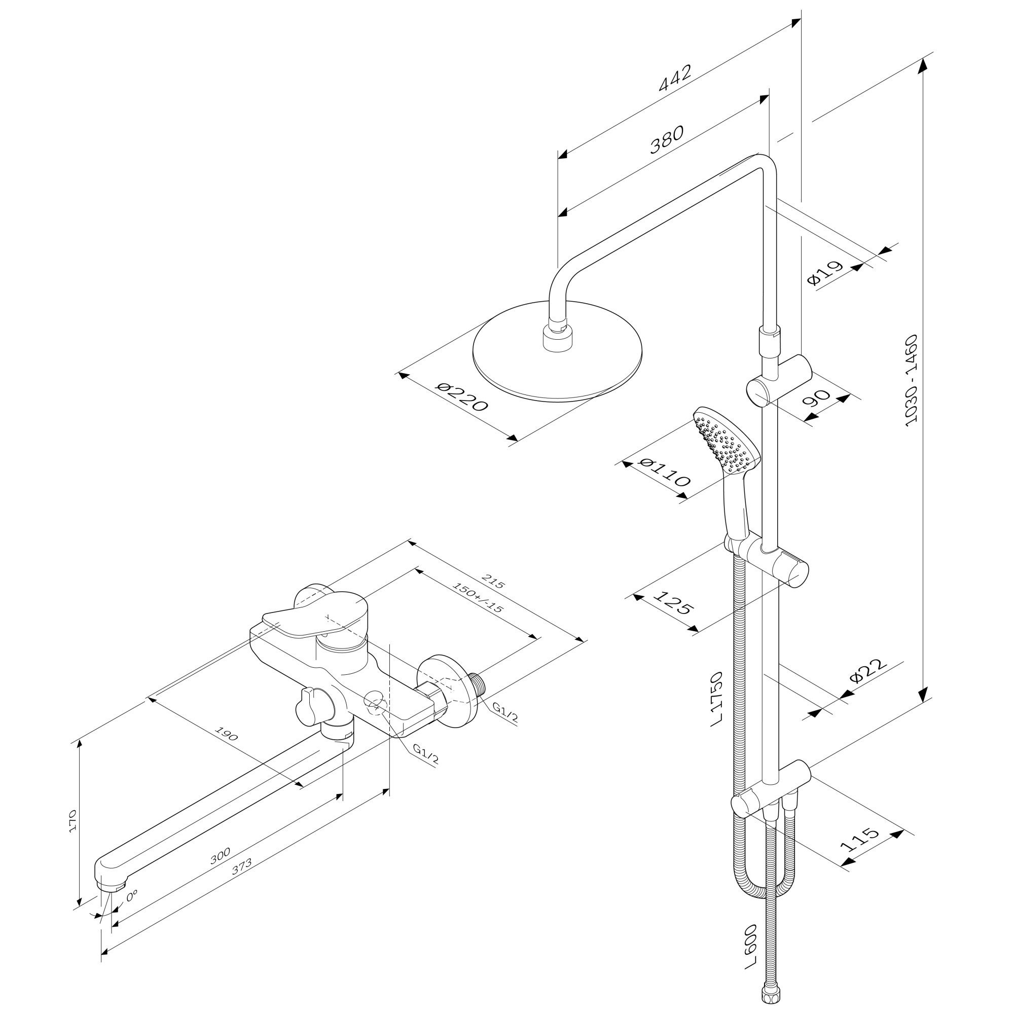 Душевая стойка Am.Pm X-Joy F40885A94 со смесителем