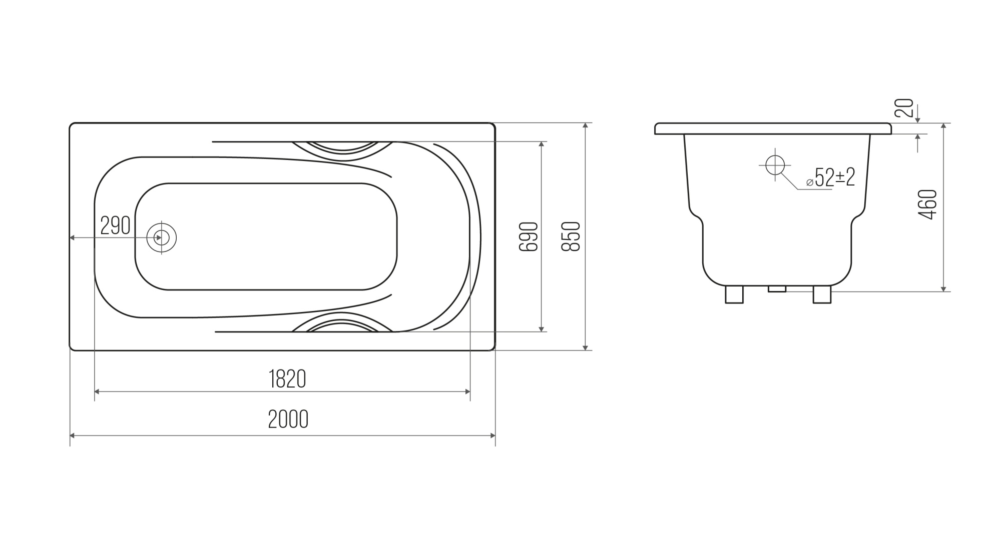 Чугунная ванна Goldman Elegant 200x85 с ножками