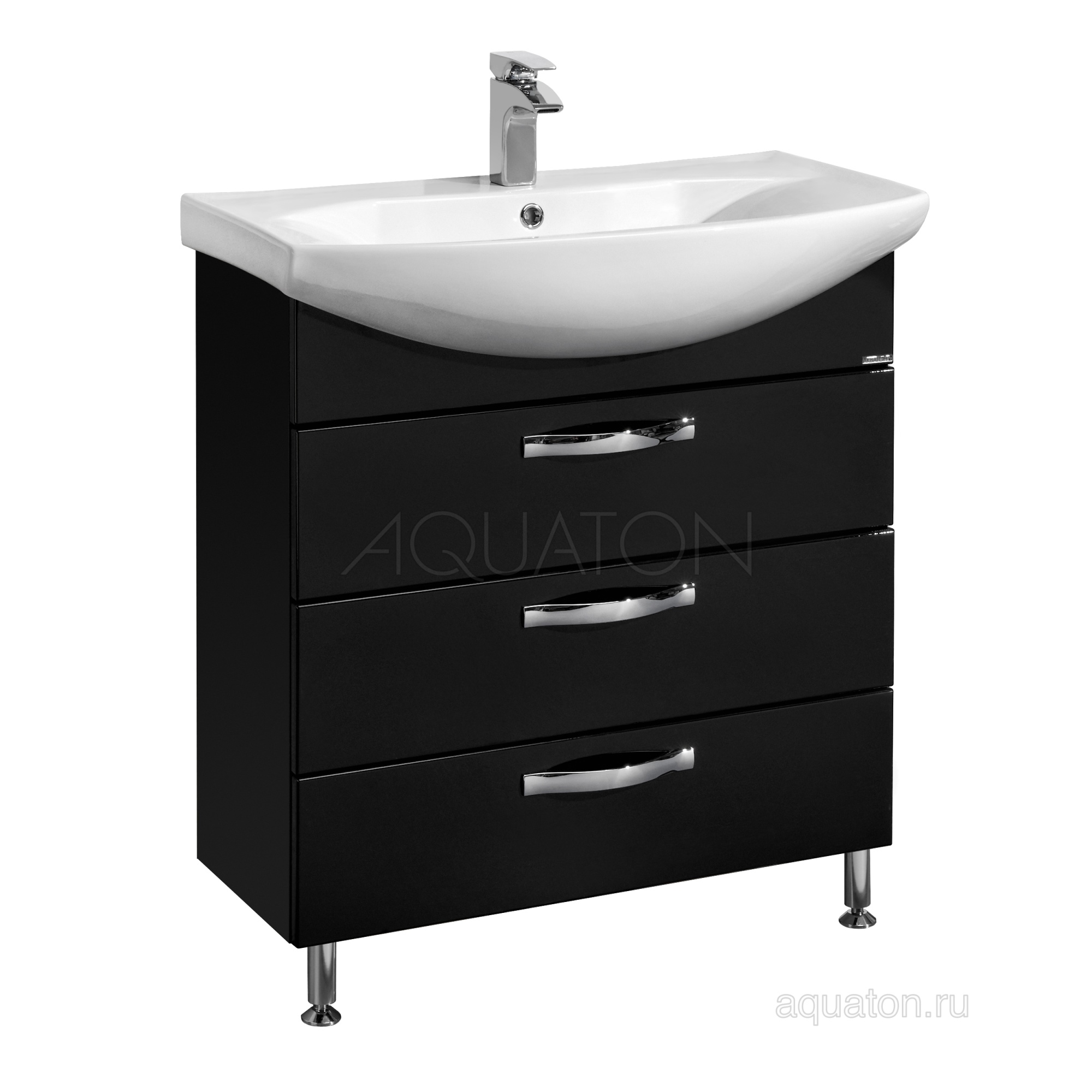 Тумба с раковиной Aquaton Ария 80 Н 1A1413K0AA950 черный глянец