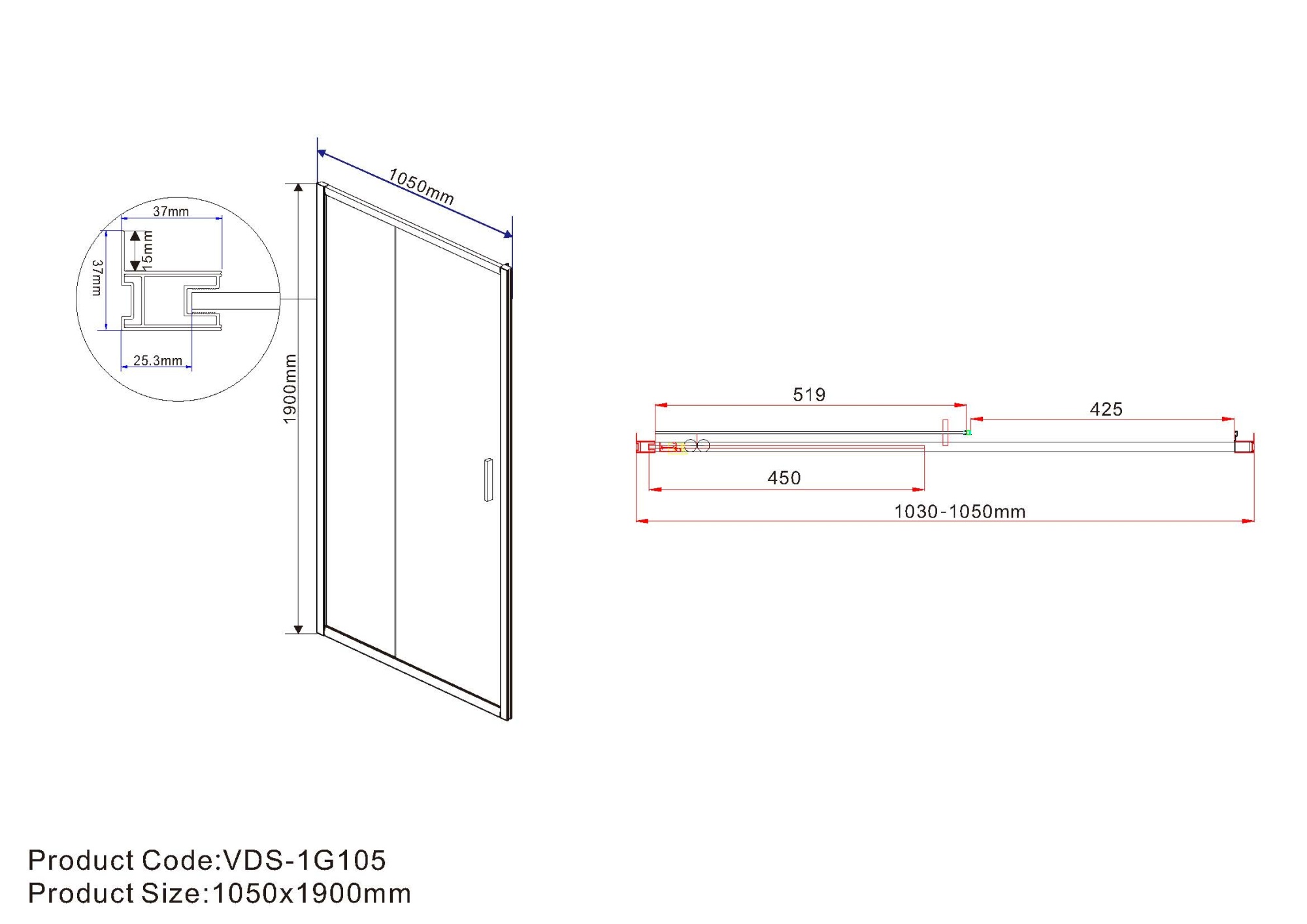 Душевая дверь Vincea Garda VDS-1G 105x190 CL