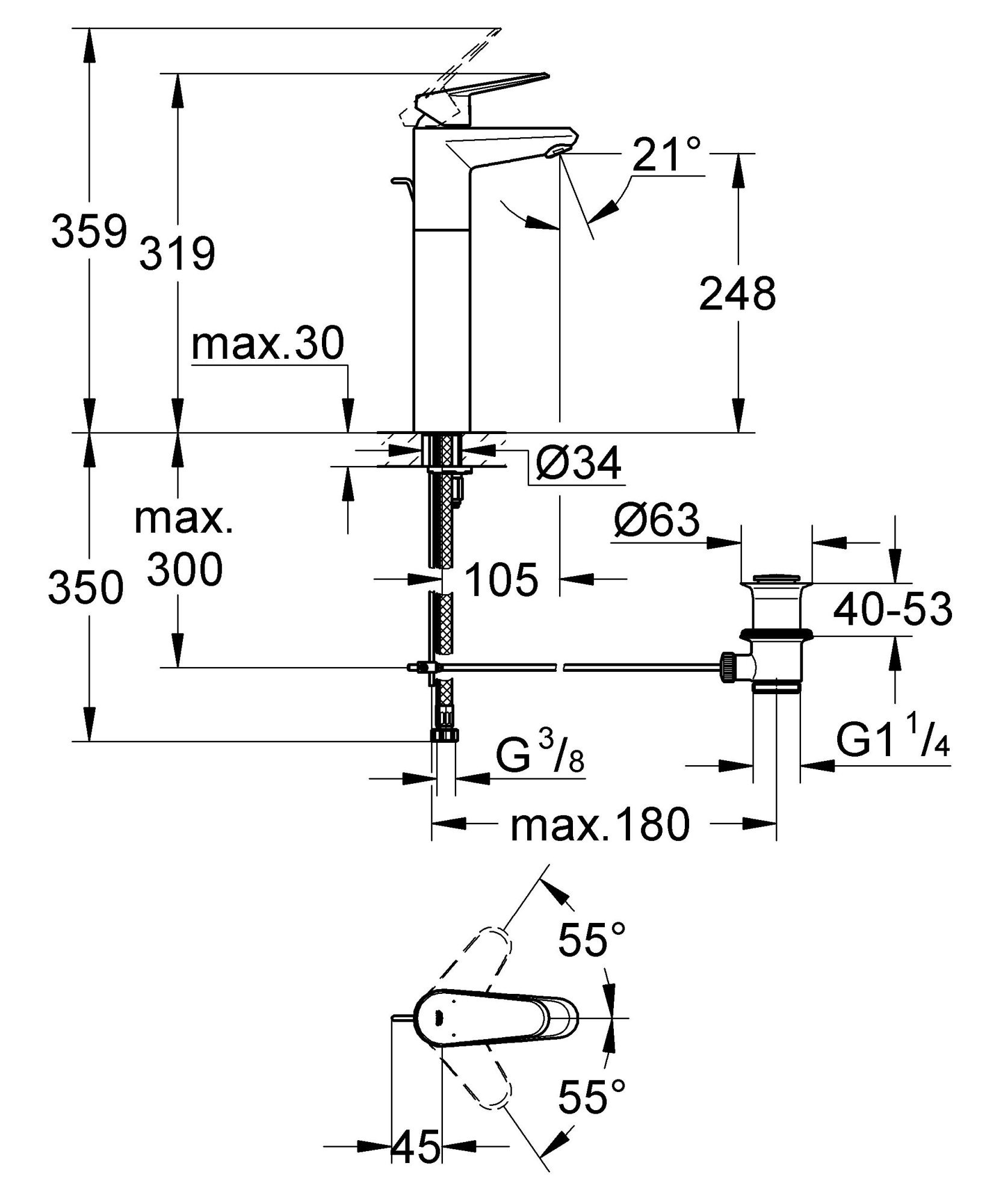 Смеситель Grohe Eurodisc Cosmopolitan 23055002 для раковины-чаши