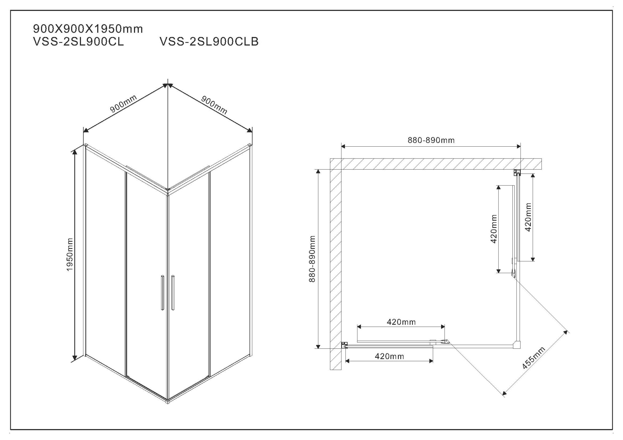 Душевой уголок Vincea Slim VSS-2SL 90x90 CLB
