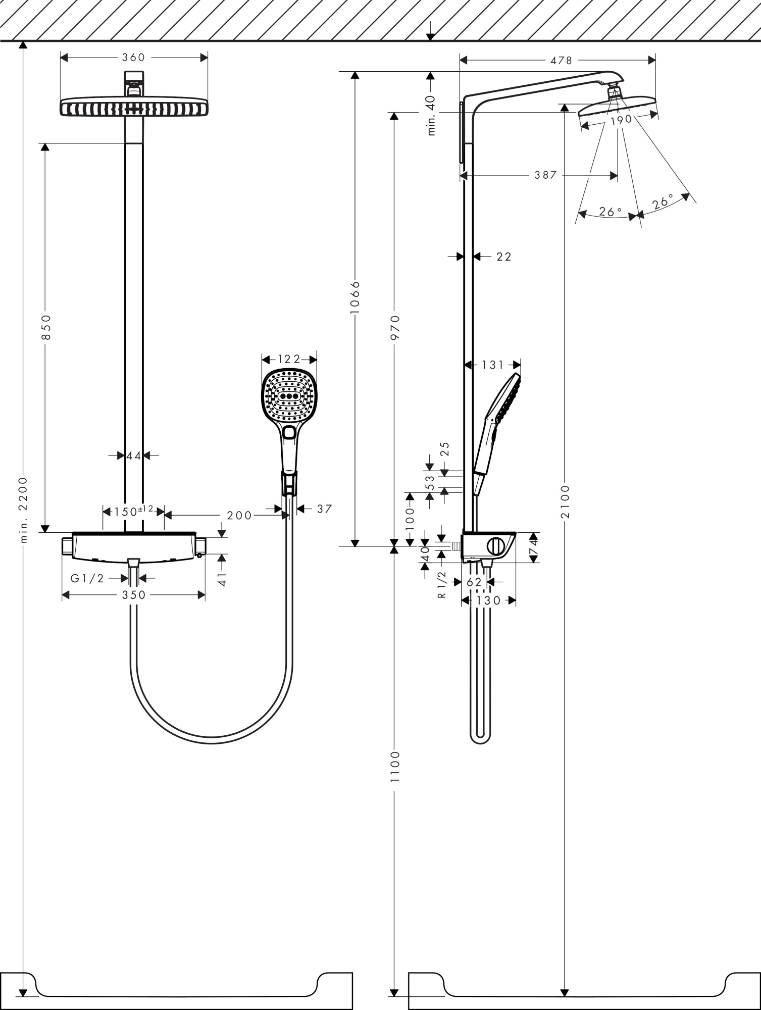 Душевая стойка Hansgrohe Rainmaker Select E 27112000 с термостатом